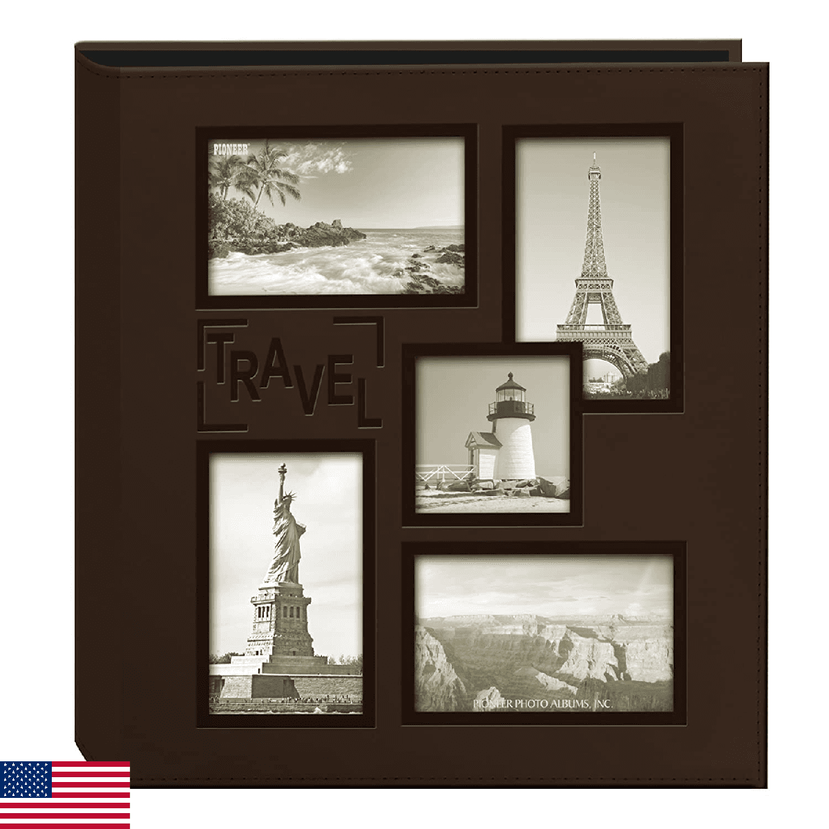 Pioneer Photo Albums Collage Frame Embossed Travel Photo Album, Brown 12x12 Inch - Image 1