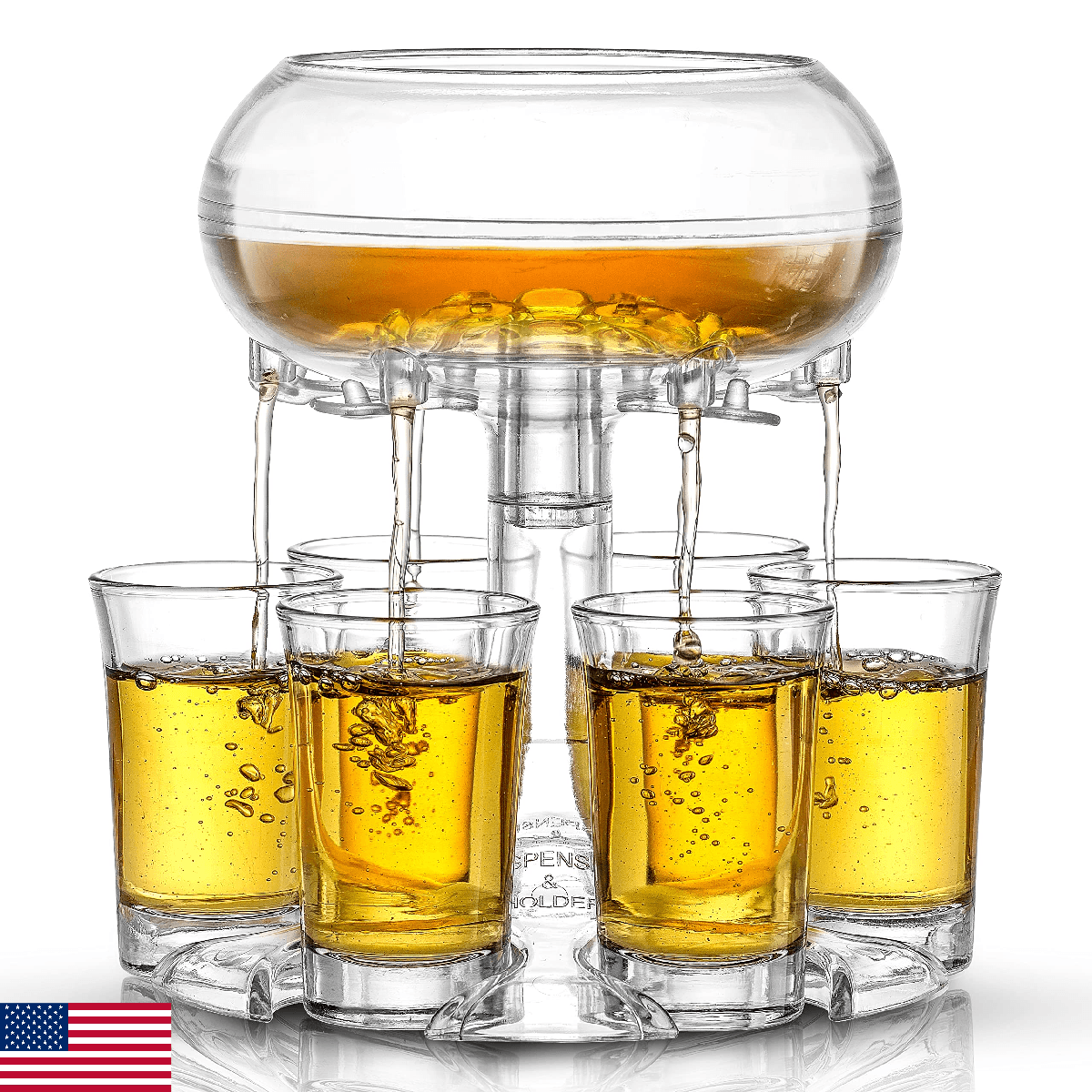 JoyJolt 6 Shot Glass Dispenser and Glass Set. 32oz Liquor Dispenser for Home Bar - Image 1