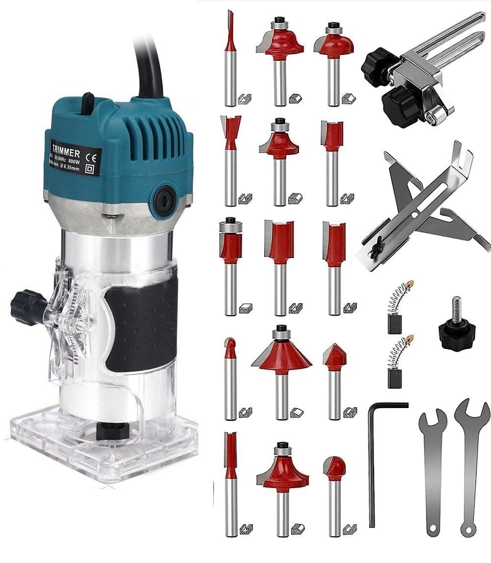 110V 800W Electric Wood Trim Router Tool 30000RPM Palm Trimmer + 15 Bits - Image 1