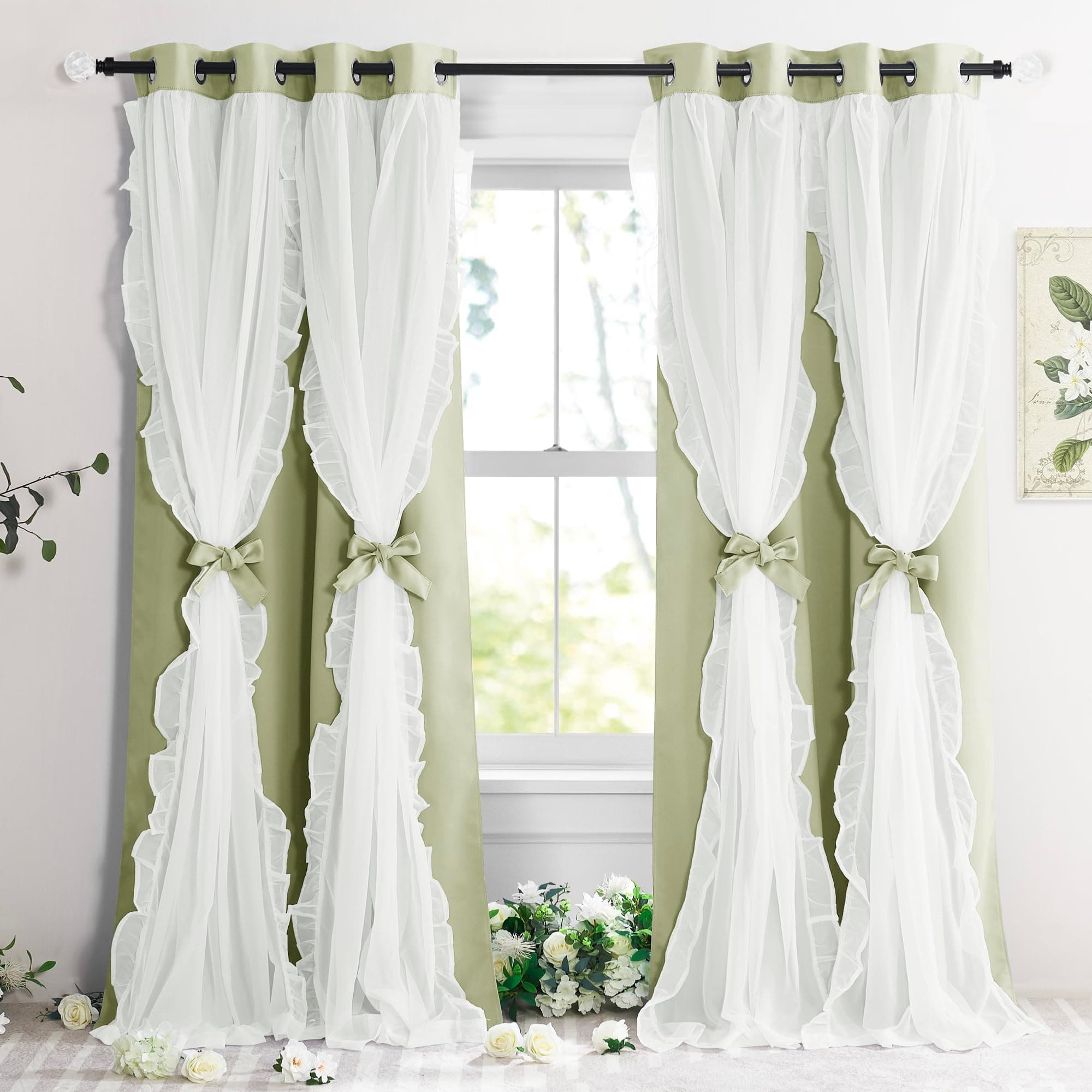 PONY DANCE Blackout Curtains Double Layer Drapes Whimsical Forest Teen Room - Image 1