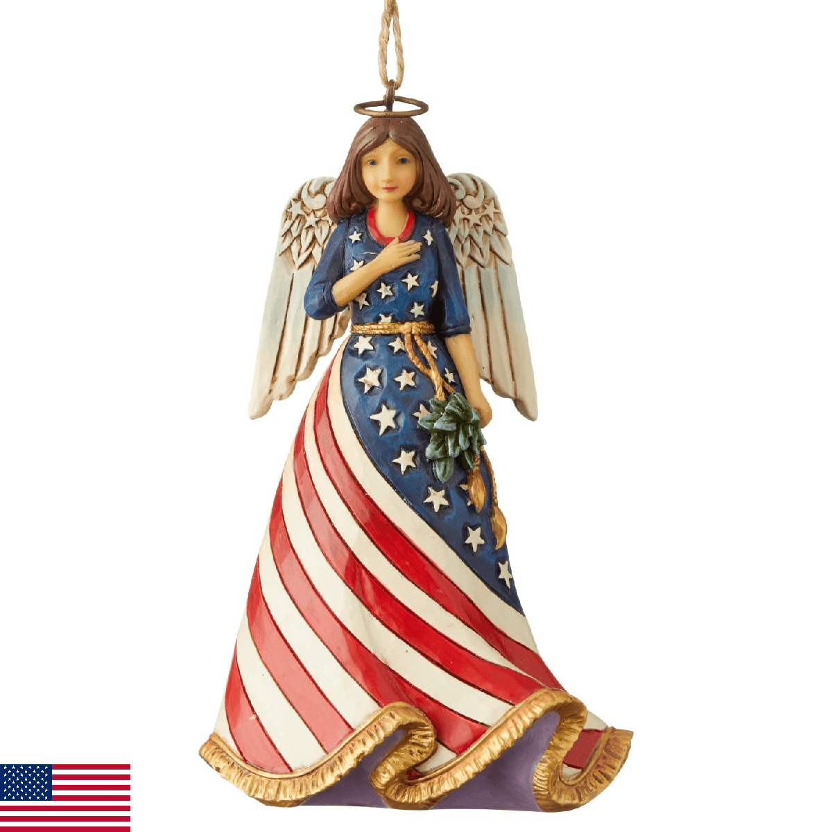 Enesco Jim Shore Heartwood Creek Patriotic Angel Hanging Ornament 4.75in Multico - Image 1