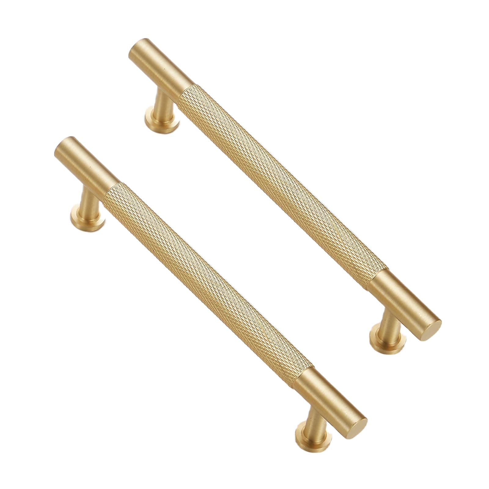 Urnew Solid Brass Cabinet Handles 5 Pack Brushed Gold Drawer Pulls 5 Inch Kitche - Image 1