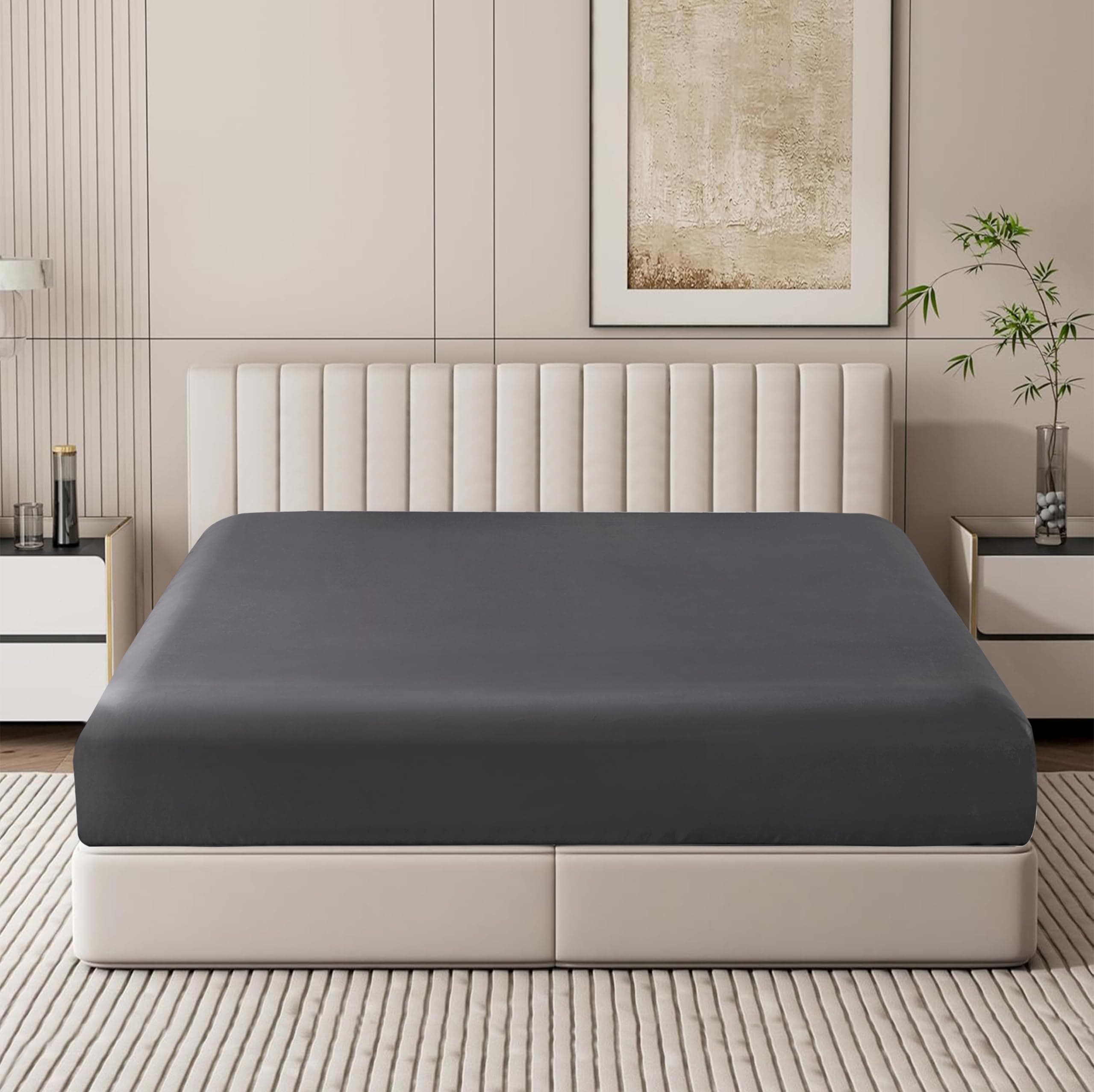 Egyptian Cotton Fitted Sheet Cal King 600TC Deep Pocket Dark Grey Hotel Quality - Image 1