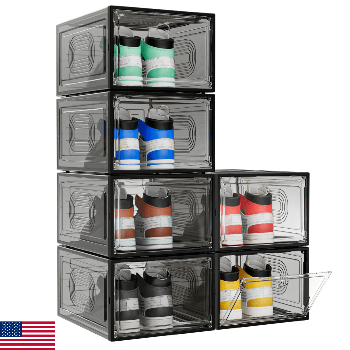 caktraie 6 Pack Thicken Stackable Shoe Organizer Storage Boxes US Size 12 Max - Image 1