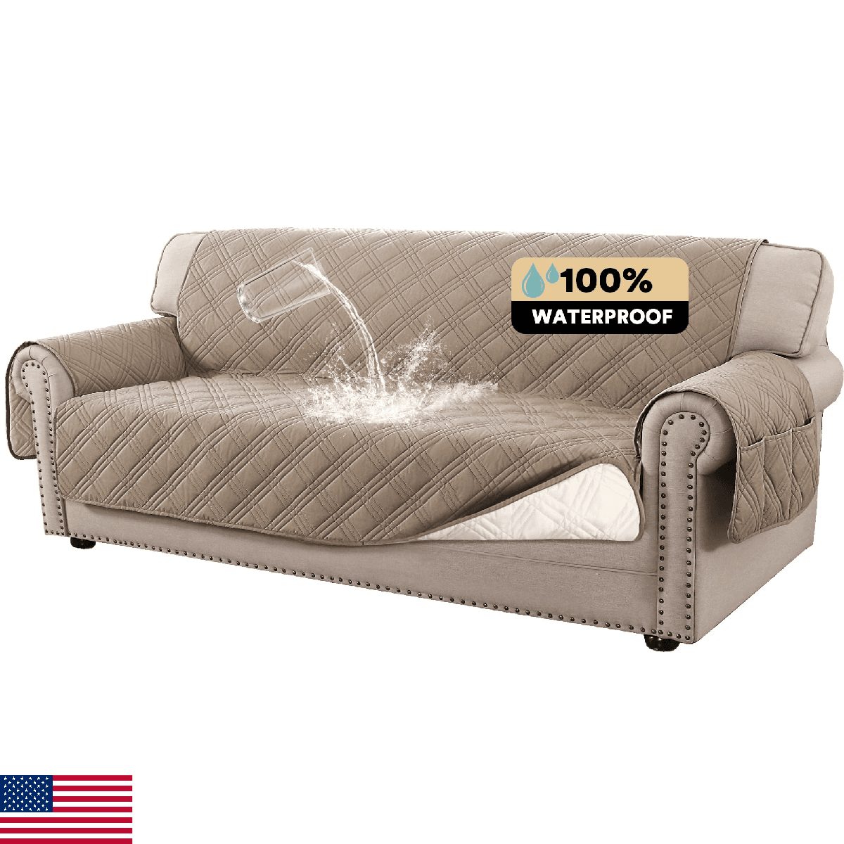 PrinceDeco 100% Waterproof Couch Sofa Cover 3 Cushion Pet Friendly Non-Slip - Image 1