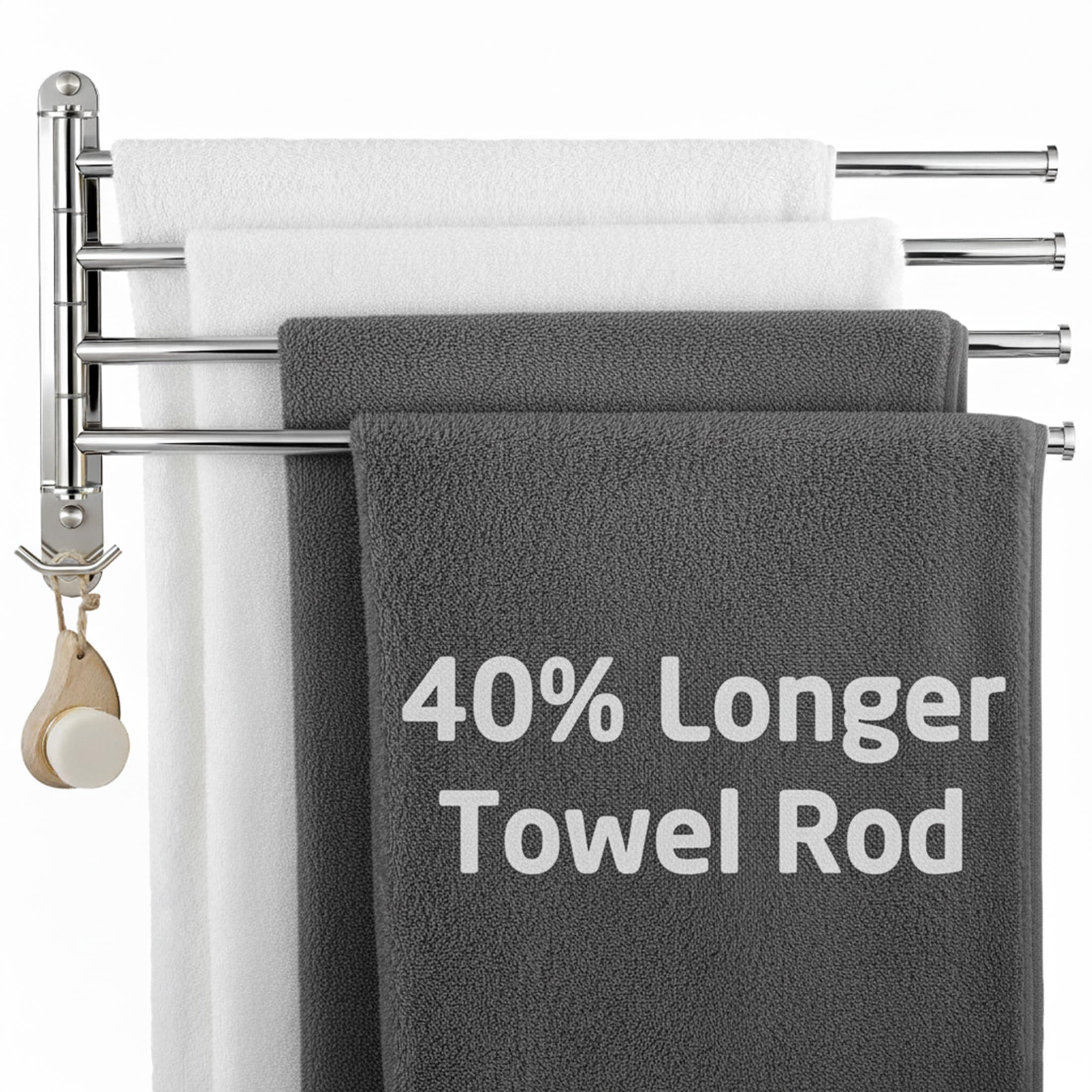 KES Swivel Towel Rack 4-Arm Wall Mounted Towel Bar 19.5" Stainless Steel Rustpro - Image 1