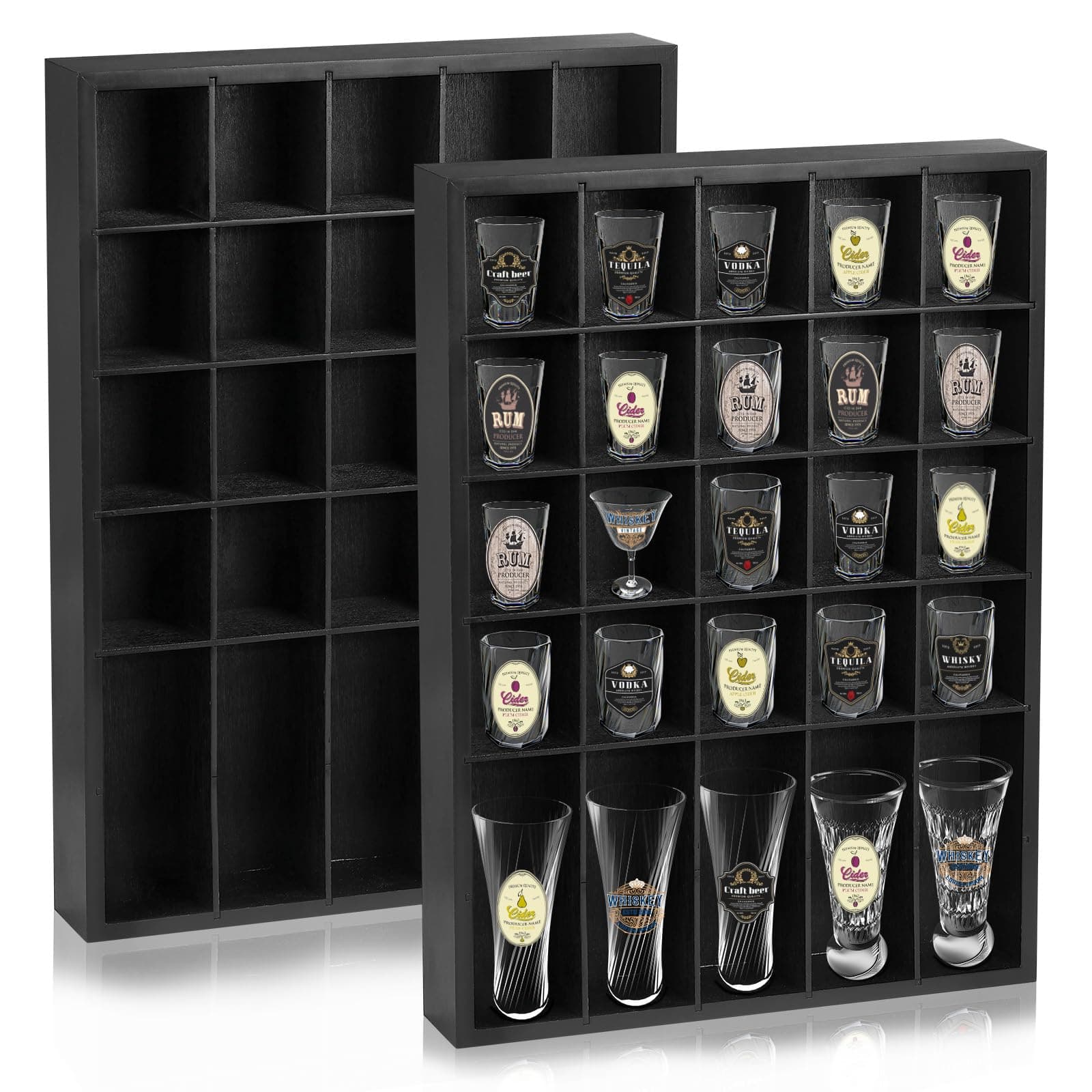 DARCKLE Shot Glass Display Case for Wall Wood Holds Set of 30 Glasses Shot Glass - Image 1