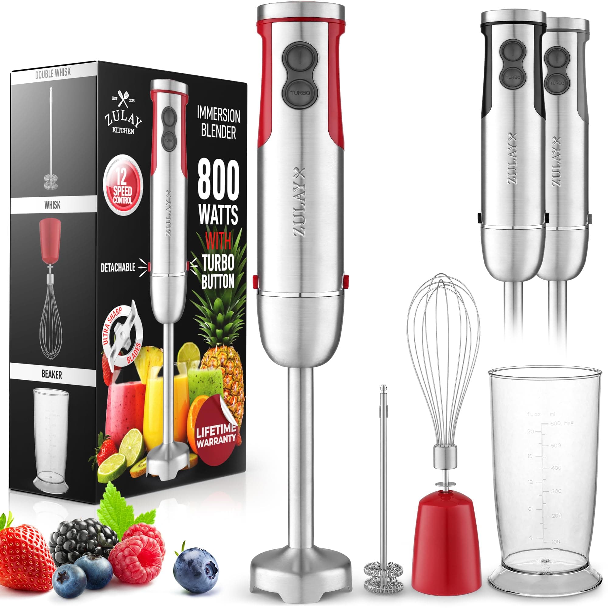 Zulay 4-in-1 Immersion Stick Mixer Hand Blender - 800 Watts, 12 Speeds, 5-ft Pow - Image 1