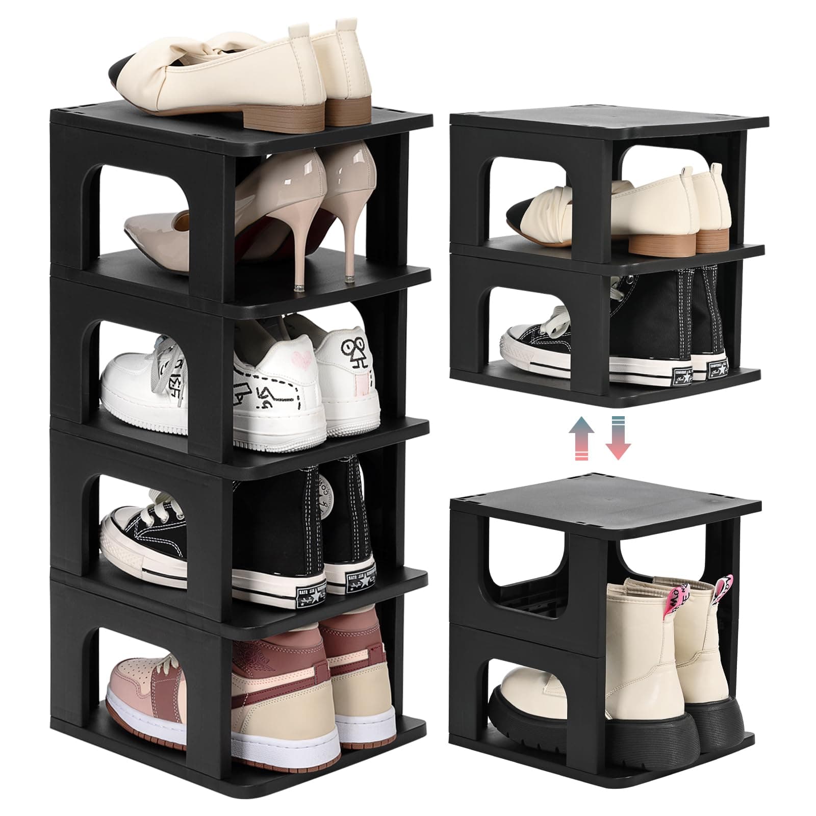 TRZZ 5-Tier Narrow Shoe Rack Vertical Stackable Organizer Removable Partition - Image 1