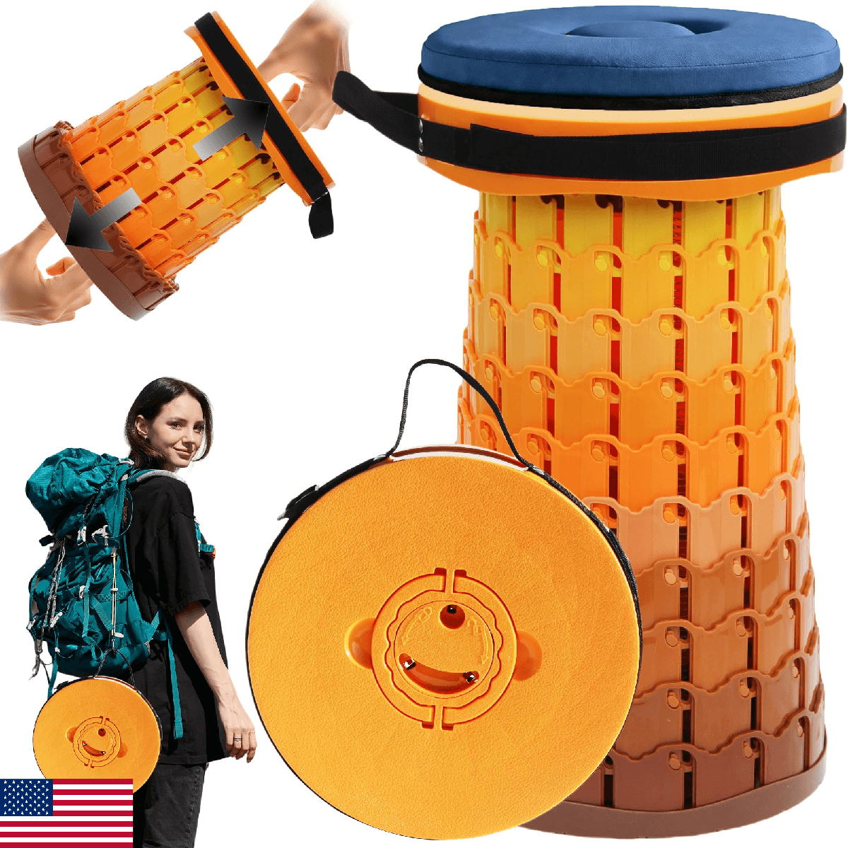 XXL Collapsible Stool w/ Thick Cushion, 19.7"H, 1000lb Capacity, Portable - Image 1