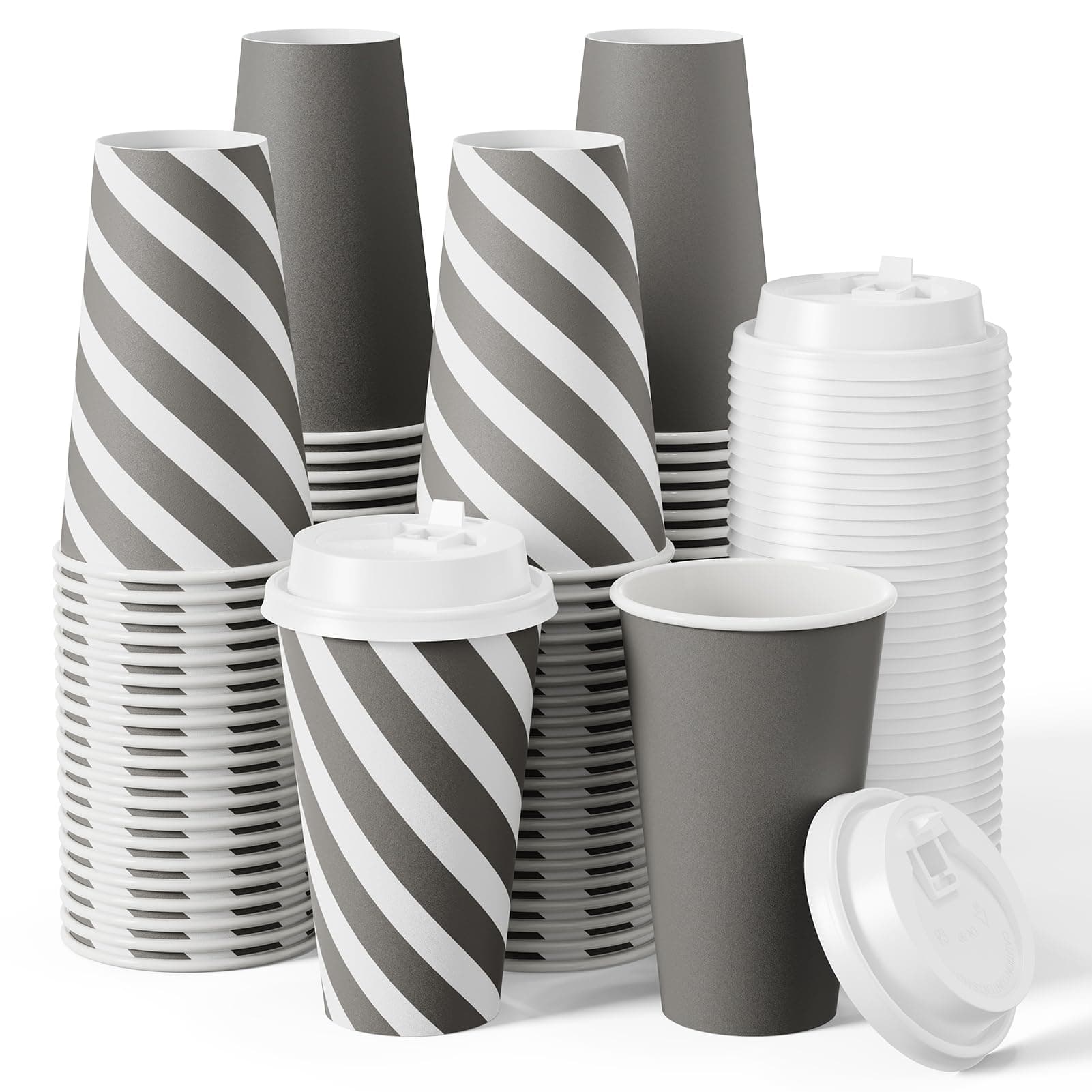 JOLLY CHEF 100-Pack 16oz Disposable Paper Coffee Cups w/ Lids - 2 Colors - Image 1