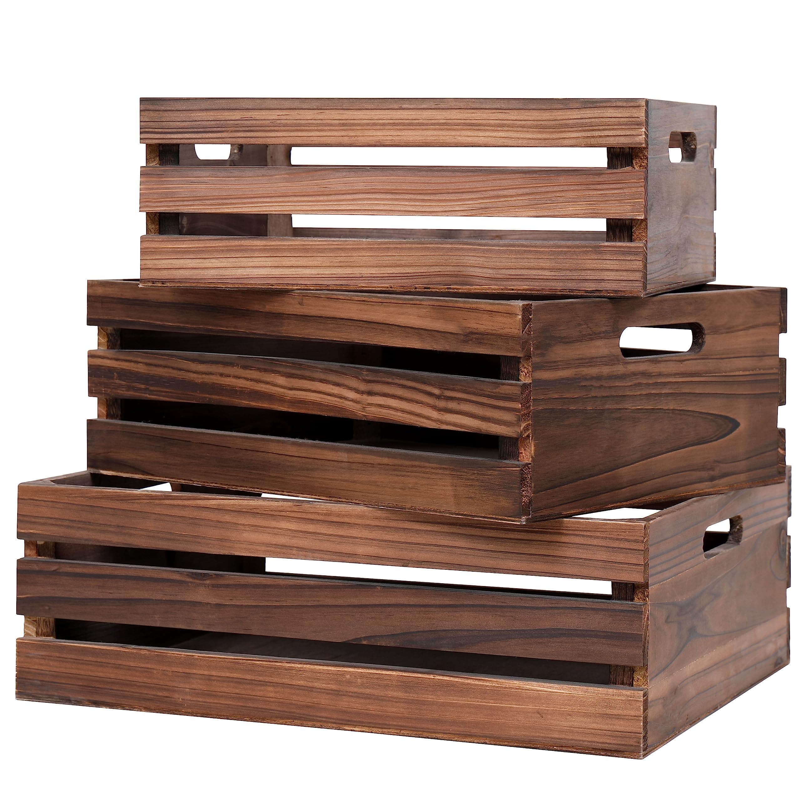 SENRYEE Vintage Brown Wood Crates for Storage & Display - Handmade, 3 Sizes - Image 1