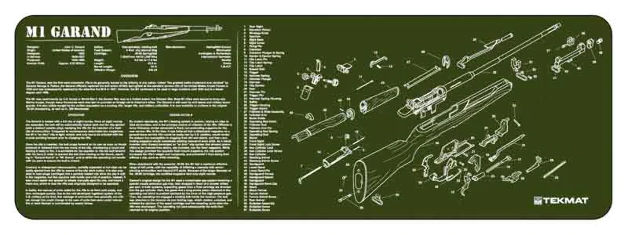 TekMat M1 Garand OD Green Gun Cleaning Mat, Black - 17" - Image 1