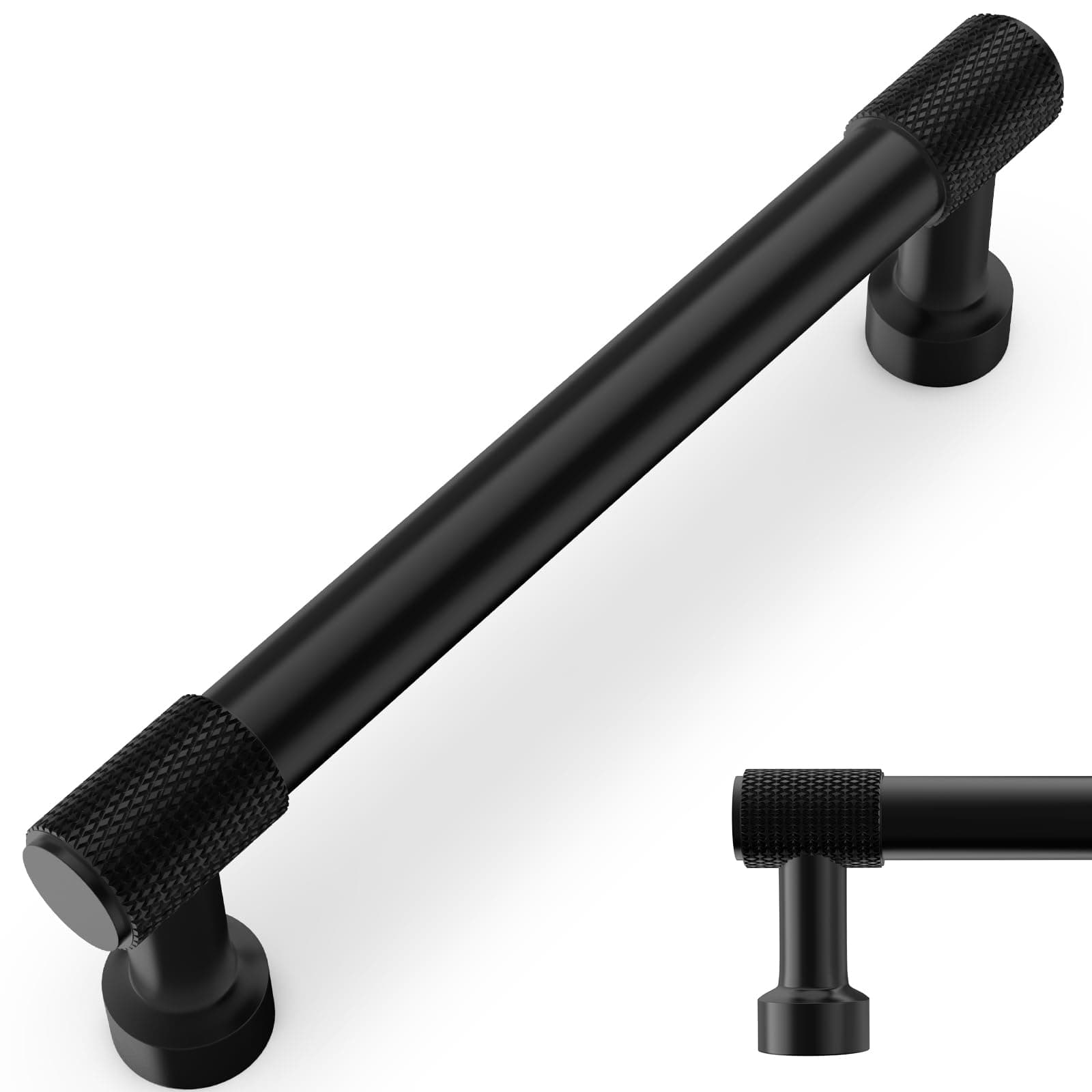 BUKOBYHE 10 Pack 5" (128mm) Matte Black Knurled Cabinet Handles Drawer Pulls - Image 1