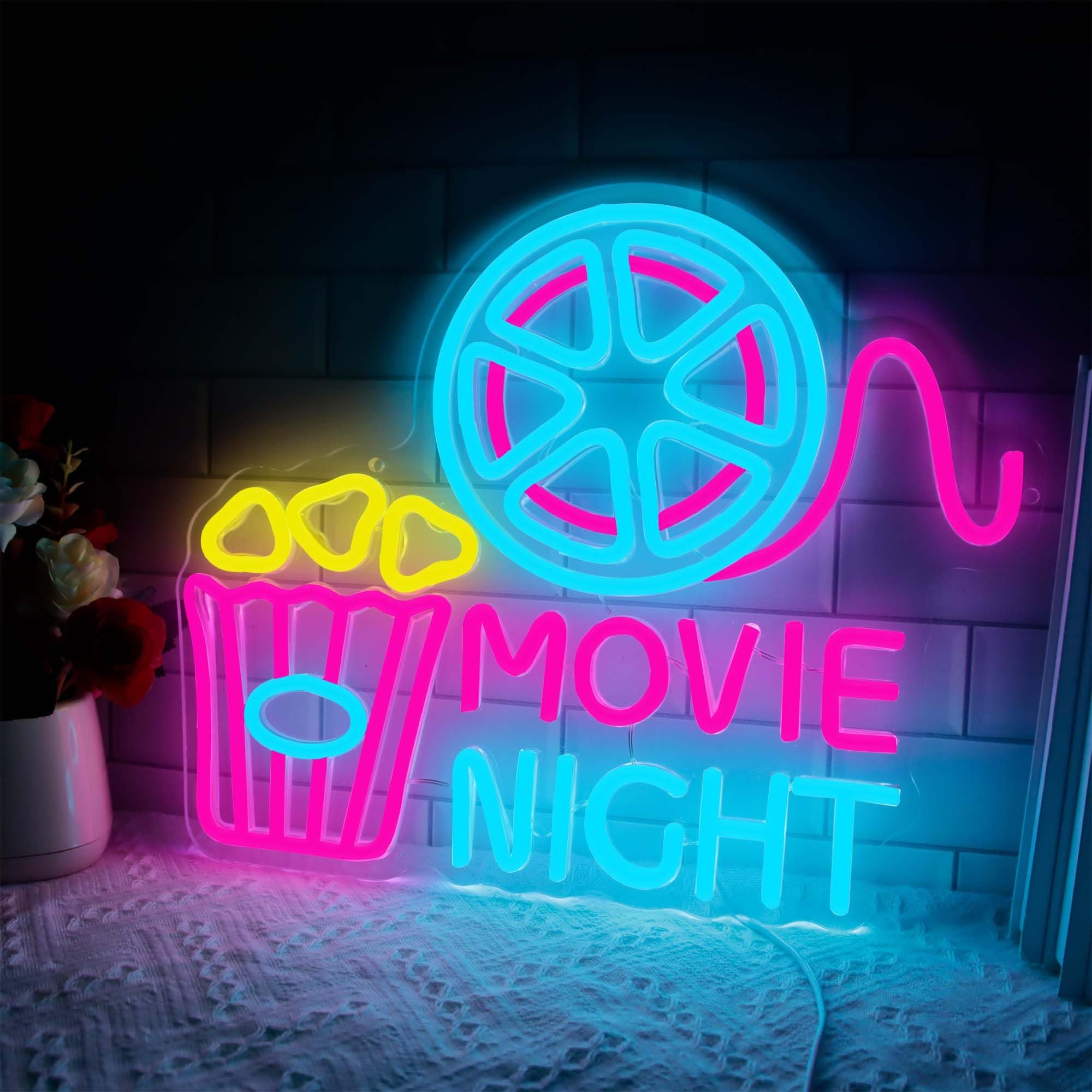 Movie Night Popcorn Box Neon Sign, Cinema LED Light for Wall Decor, Dimmable - Image 1