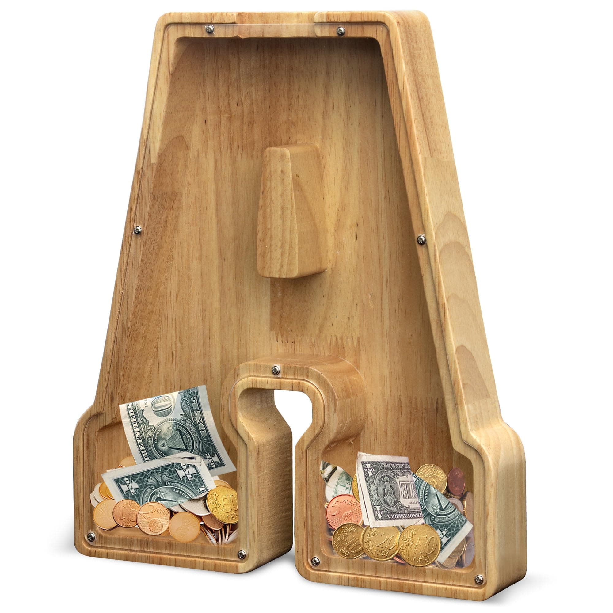 AORCMITN XL Wooden Letter Coin Piggy Bank for Boys Girls Kids Toddler A Savings - Image 1