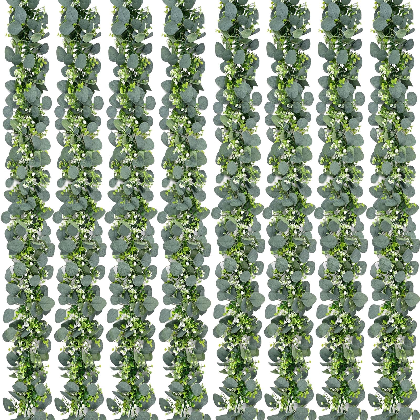 Waipfaru 8Pcs Eucalyptus Garland 5.9FT Greenery Faux Silver Dollar Leaves Weddin - Image 1