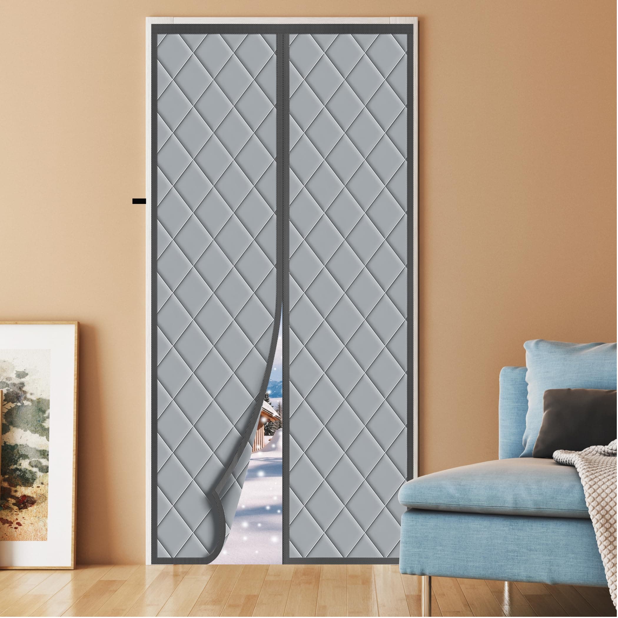 Magnetic Thermal Insulated Door Curtain for 38x82 Door, Oxford Cloth, Durable - Image 1