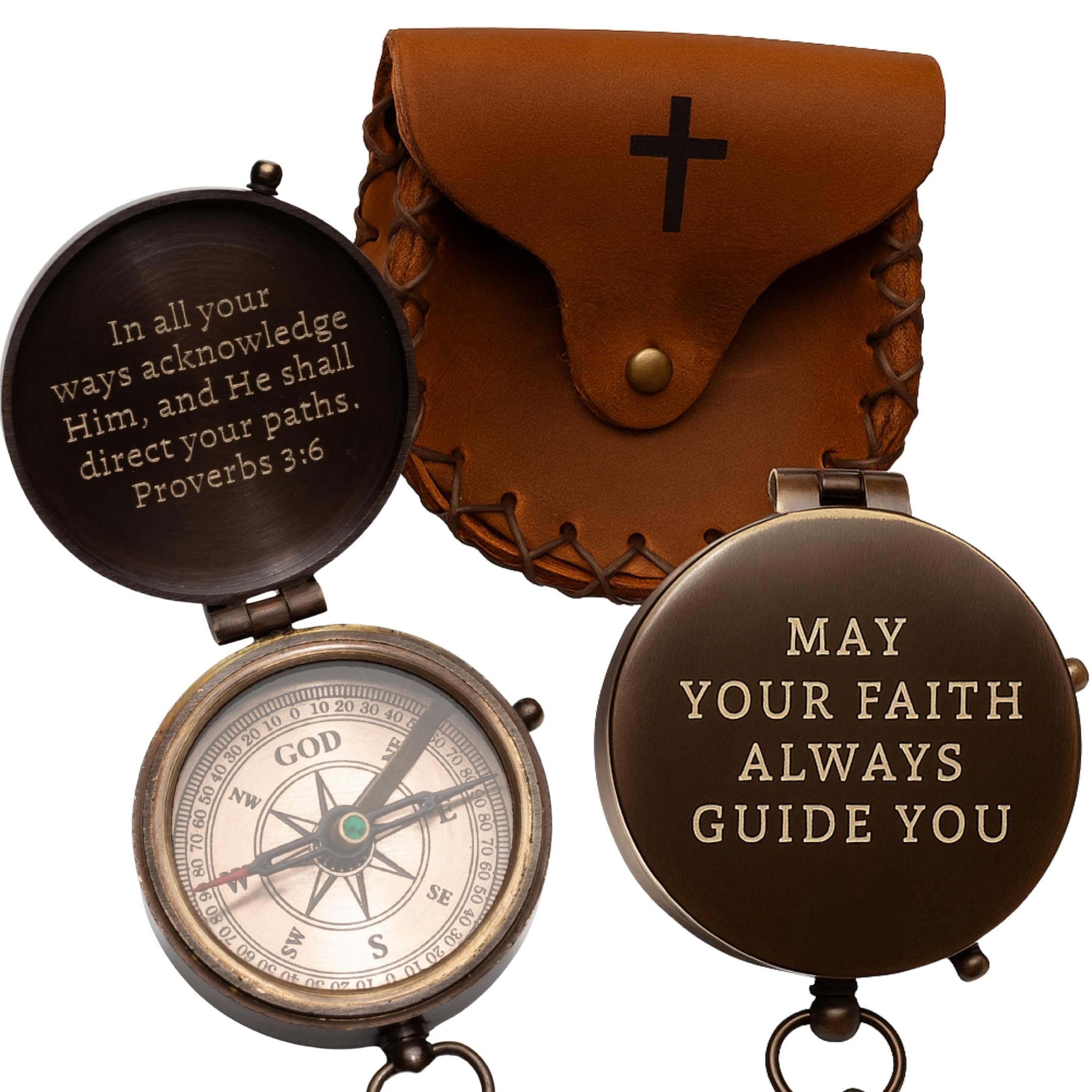 Christian Compass Baptism Gift for Boys - Engraved Scripture Proverbs 3:6 - Image 1