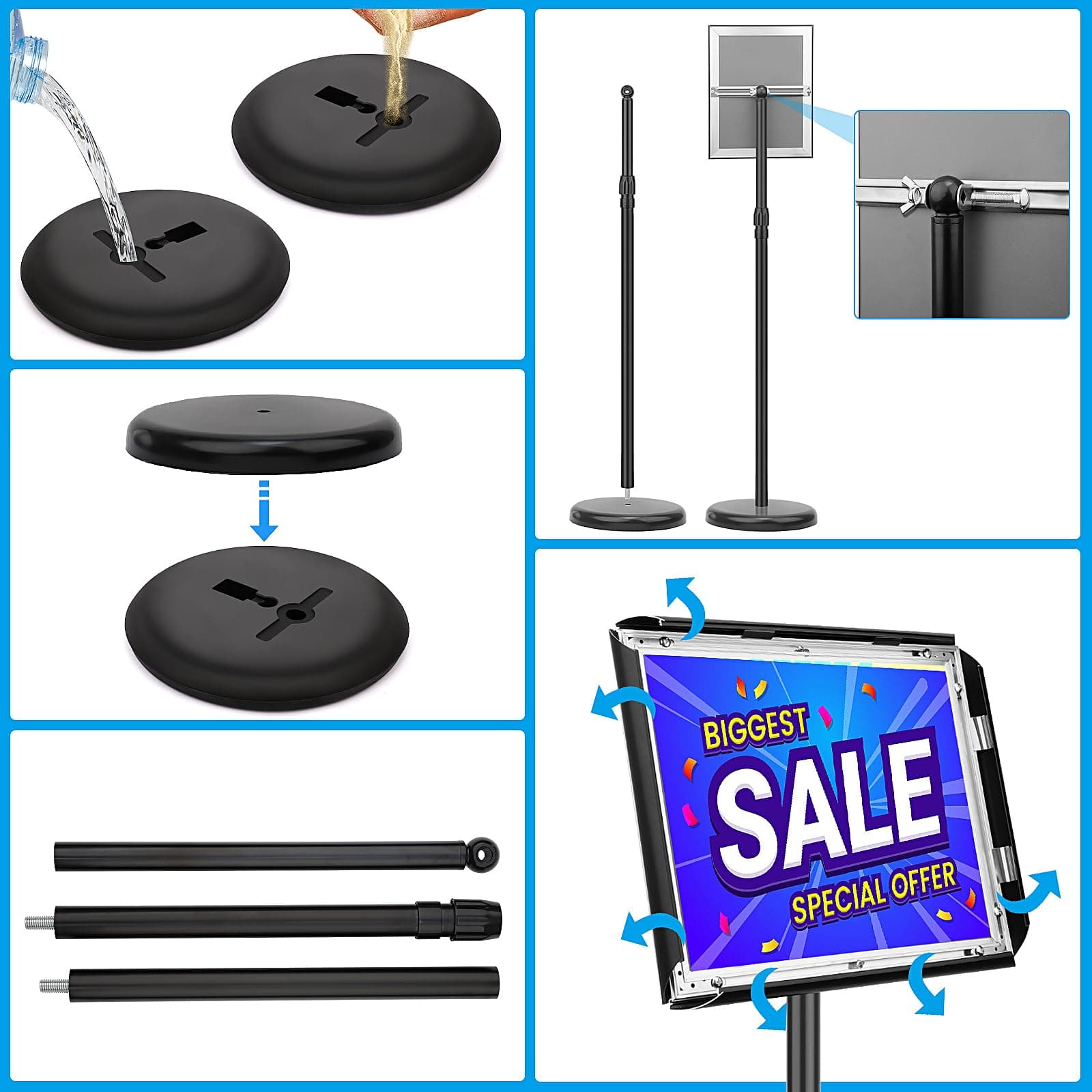 Ludery Adjustable Sign Holder Stand 8.5x11 inch Pedestal Floor Signage with Heav - Thumbnail 5
