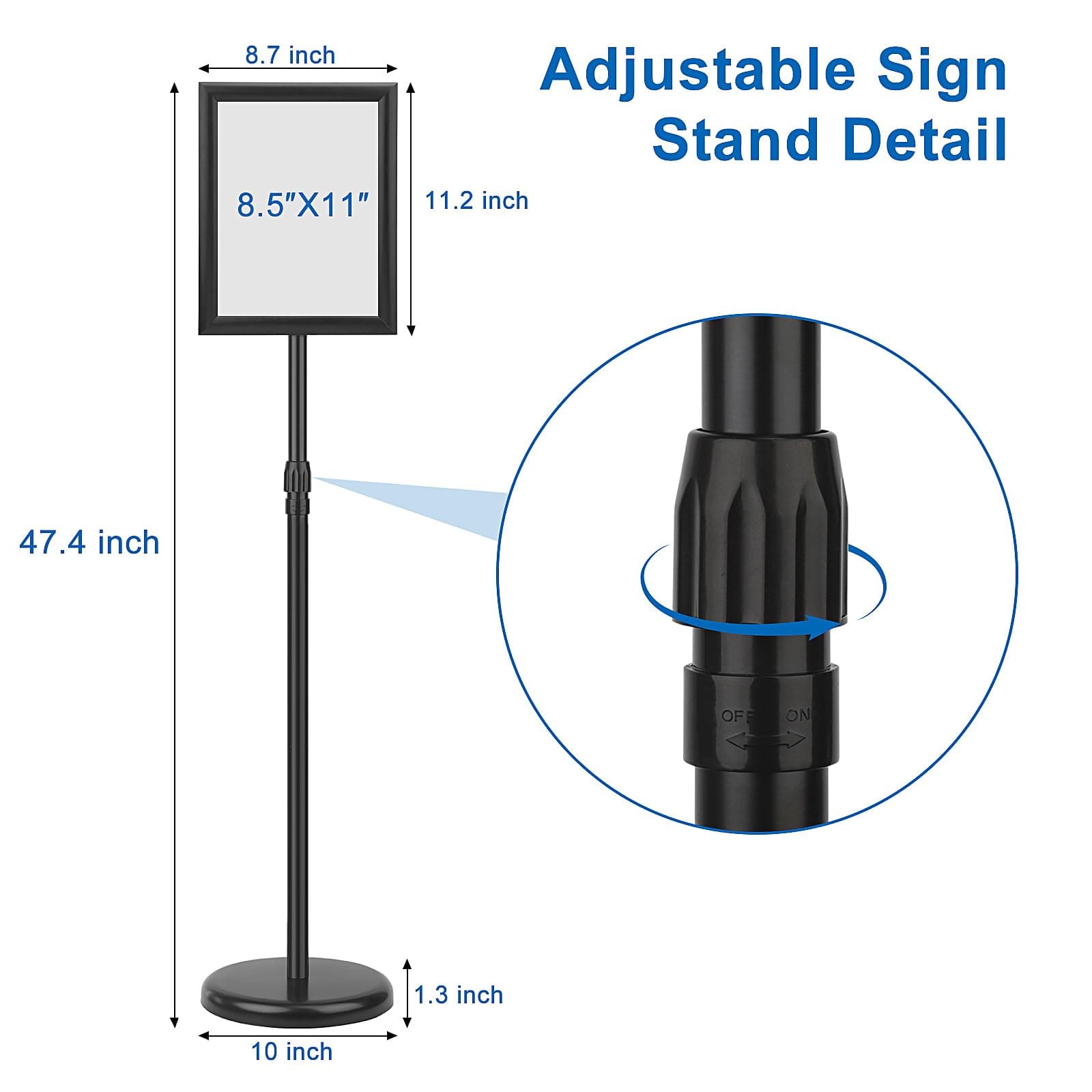 Ludery Adjustable Sign Holder Stand 8.5x11 inch Pedestal Floor Signage with Heav - Thumbnail 2