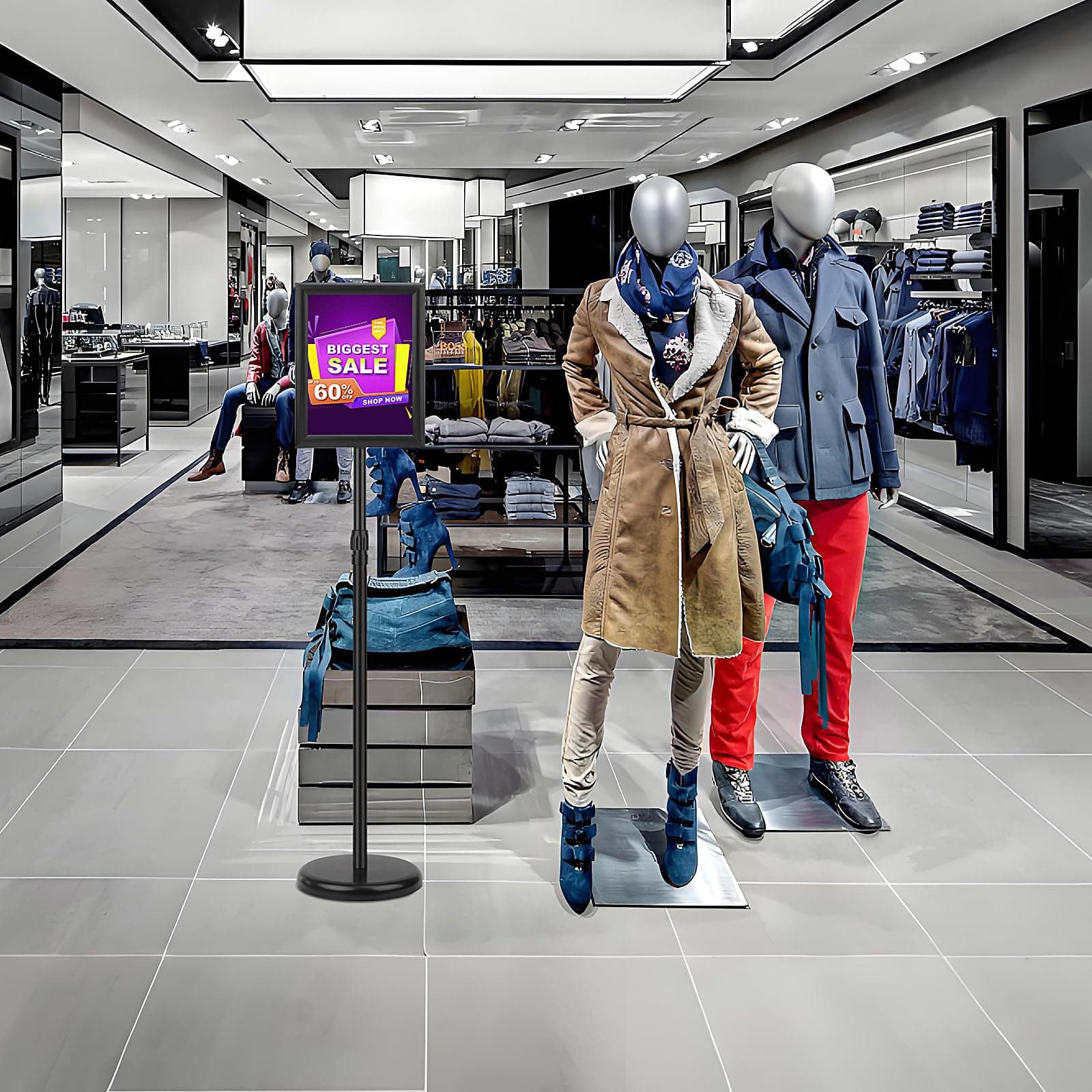 Ludery Adjustable Sign Holder Stand 8.5x11 inch Pedestal Floor Signage with Heav - Thumbnail 7