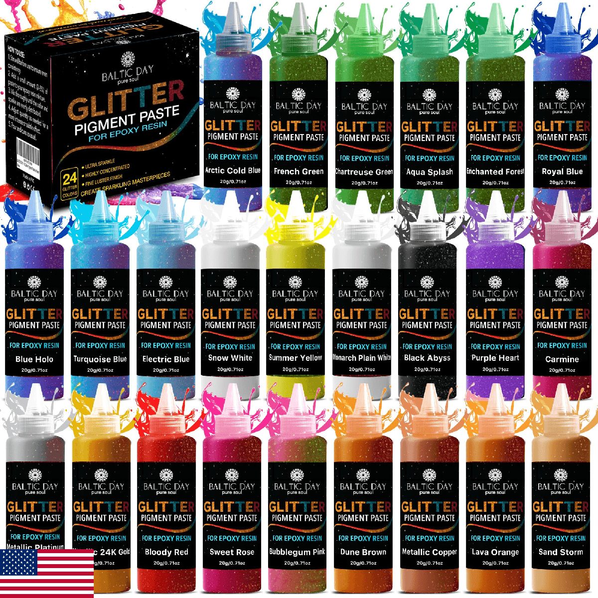 BALTIC DAY 24 Color Pigment Paste for Epoxy Resin Set [ Glitter Series ] – Opaqu - Image 1
