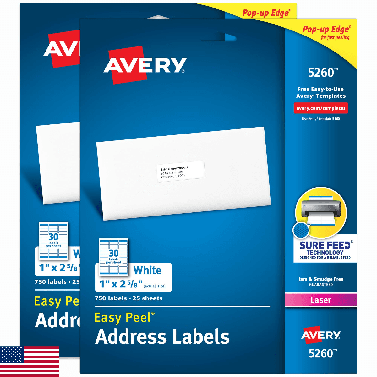 Avery Easy Peel Printable Address Labels with Sure Feed, 1" x 2-5/8" Customizabl - Image 1