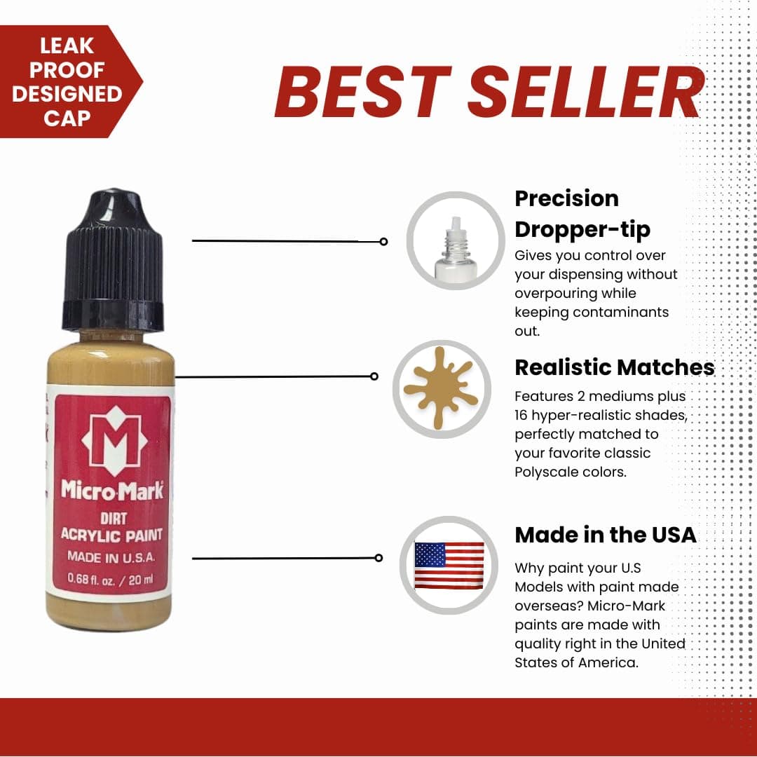 Micro-Mark Acrylic Paint Set for Railroad Models – 18 Colors, 0.68 fl. oz Bottle - Thumbnail 2