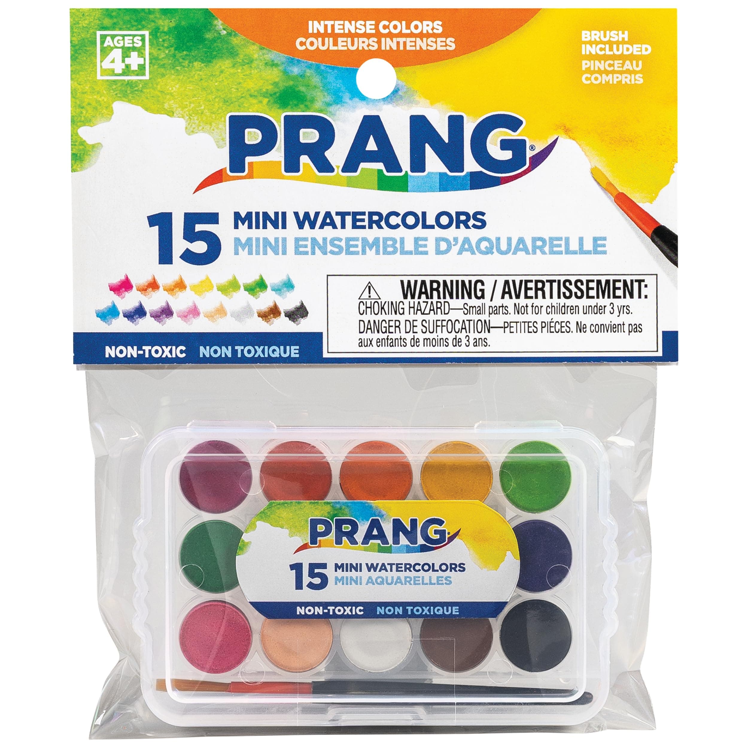 Prang Mini Watercolor Paint Sets, (Bulk Pack of 24) Palette Tray and Brush, 15 A - Thumbnail 3
