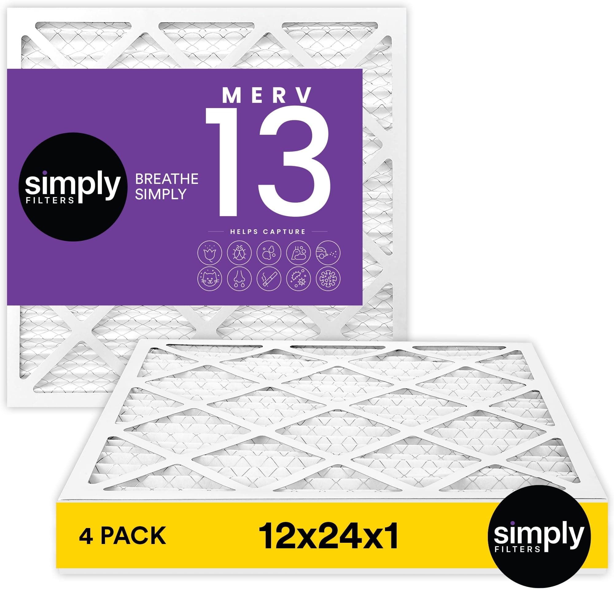 Simply 12x24x1 Air Filter MERV 13 (4-Pack) AC Furnace HVAC Dust Pet Allergen - Image 1