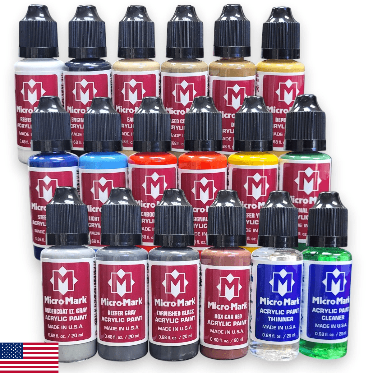 Micro-Mark Acrylic Paint Set for Railroad Models – 18 Colors, 0.68 fl. oz Bottle - Image 1