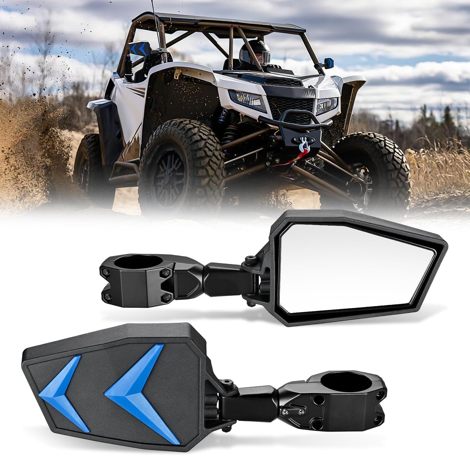 Nilight UTV Side Rear View Mirrors 1.75-2" Roll Cage Aluminum Universal DIY - Image 1