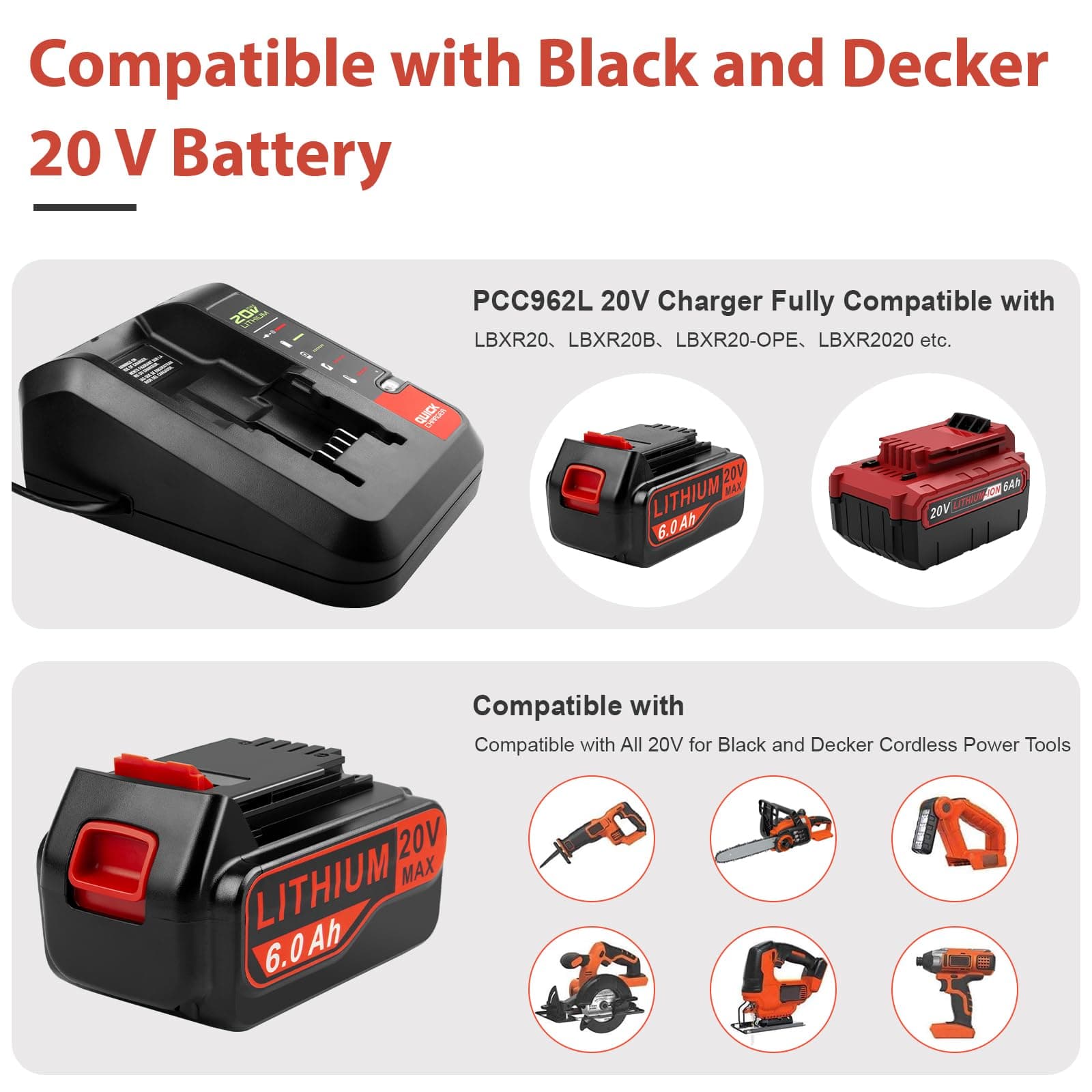 Djsanu 20 Volt Max 6.0Ah Replace Batteries for Black and Decker 20V Battery with - Thumbnail 4