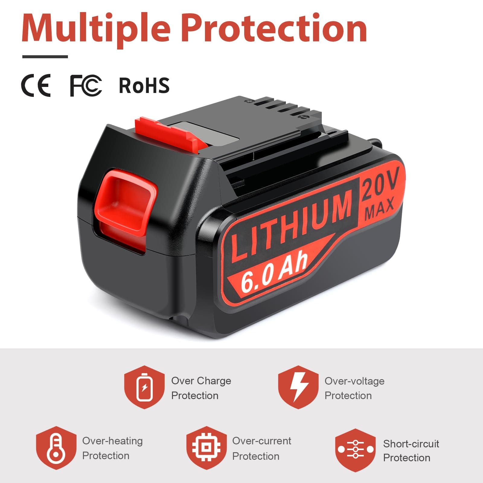 Djsanu 20 Volt Max 6.0Ah Replace Batteries for Black and Decker 20V Battery with - Thumbnail 6