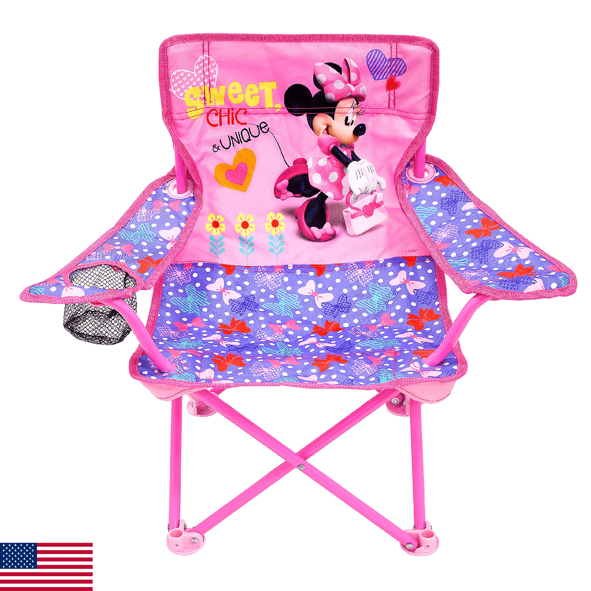 JAKKS Pacific Minnie Camp Chair for Kids, Portable Camping Fold N Go Chair with - Image 1