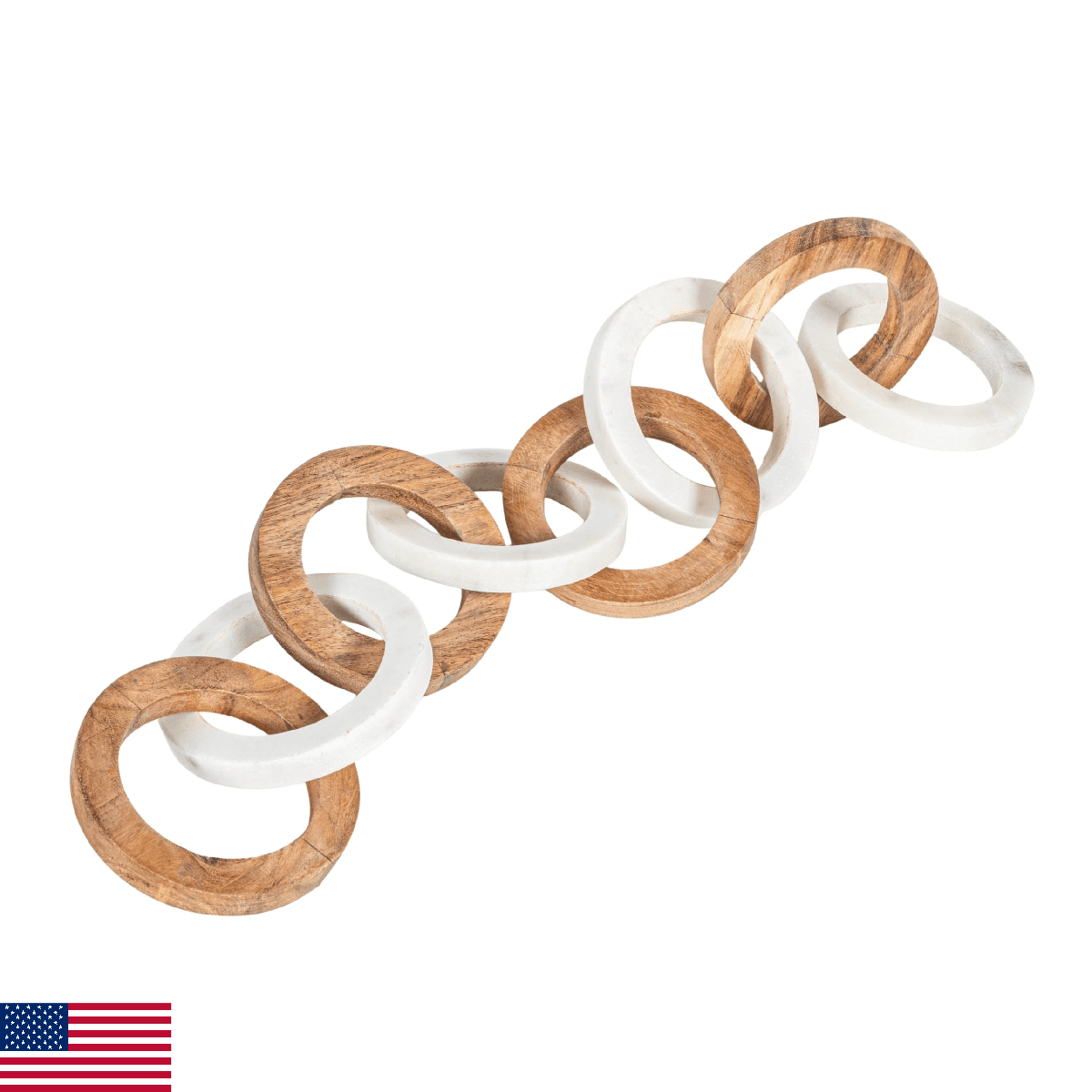 Creative Co-Op Acacia Wood and Marble Chain with 8 Links - Image 1