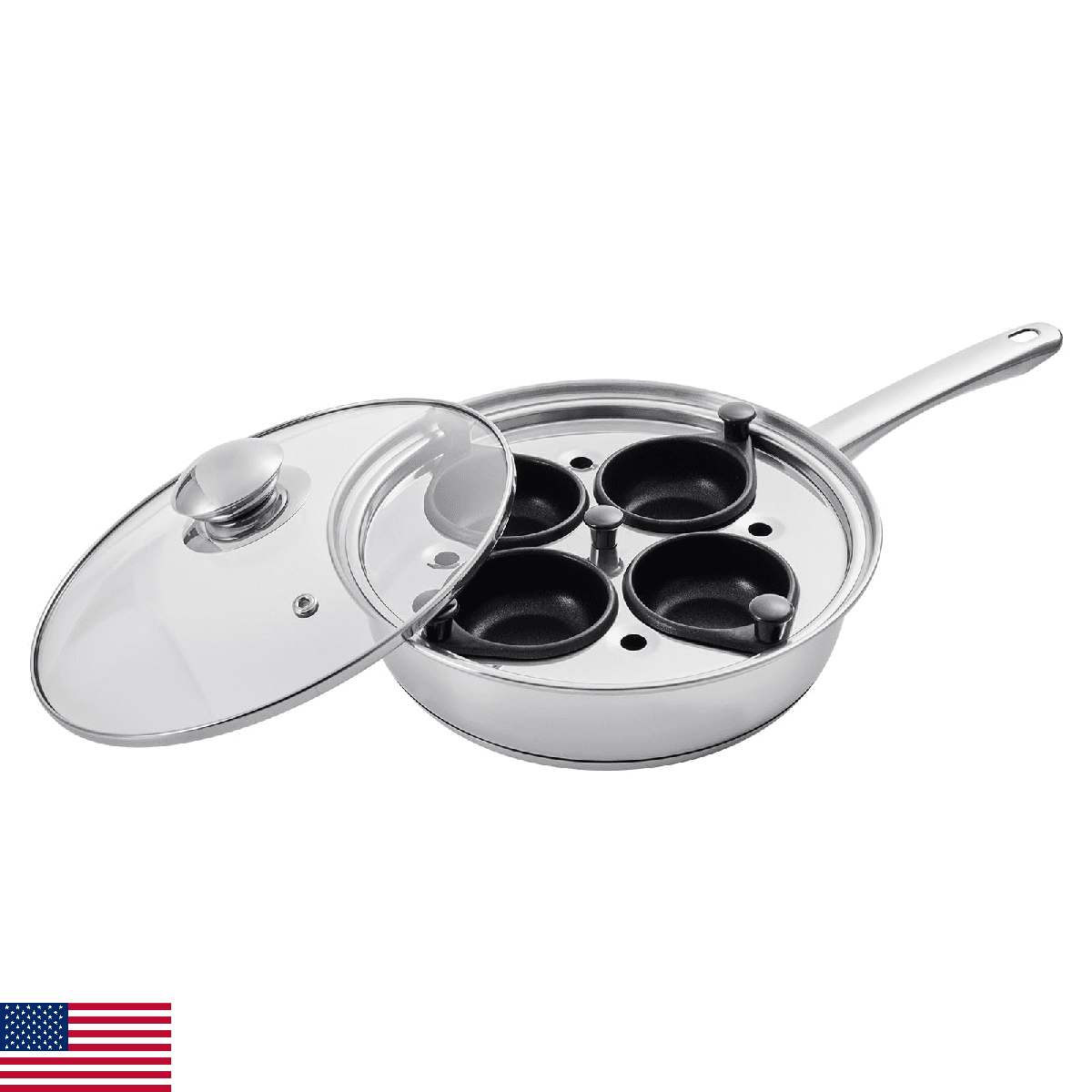VEVOR Egg Poacher Pan, 4-Cup Poached Egg Maker, Stainless Steel Poaching Pan and - Image 1