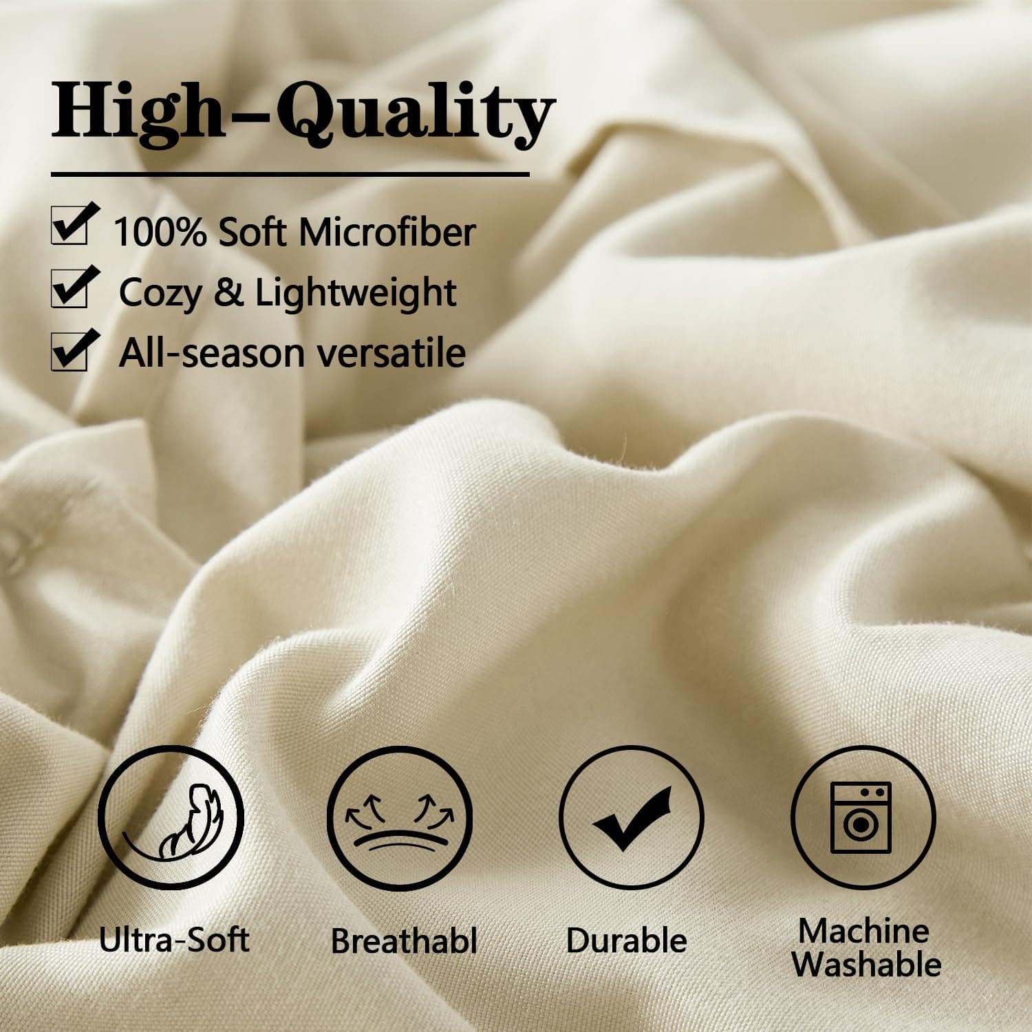 Yogeneg Queen Comforter Set 7 Piece Bed in a Bag,Grid Pinch Pleat Beige Bedding - Thumbnail 5