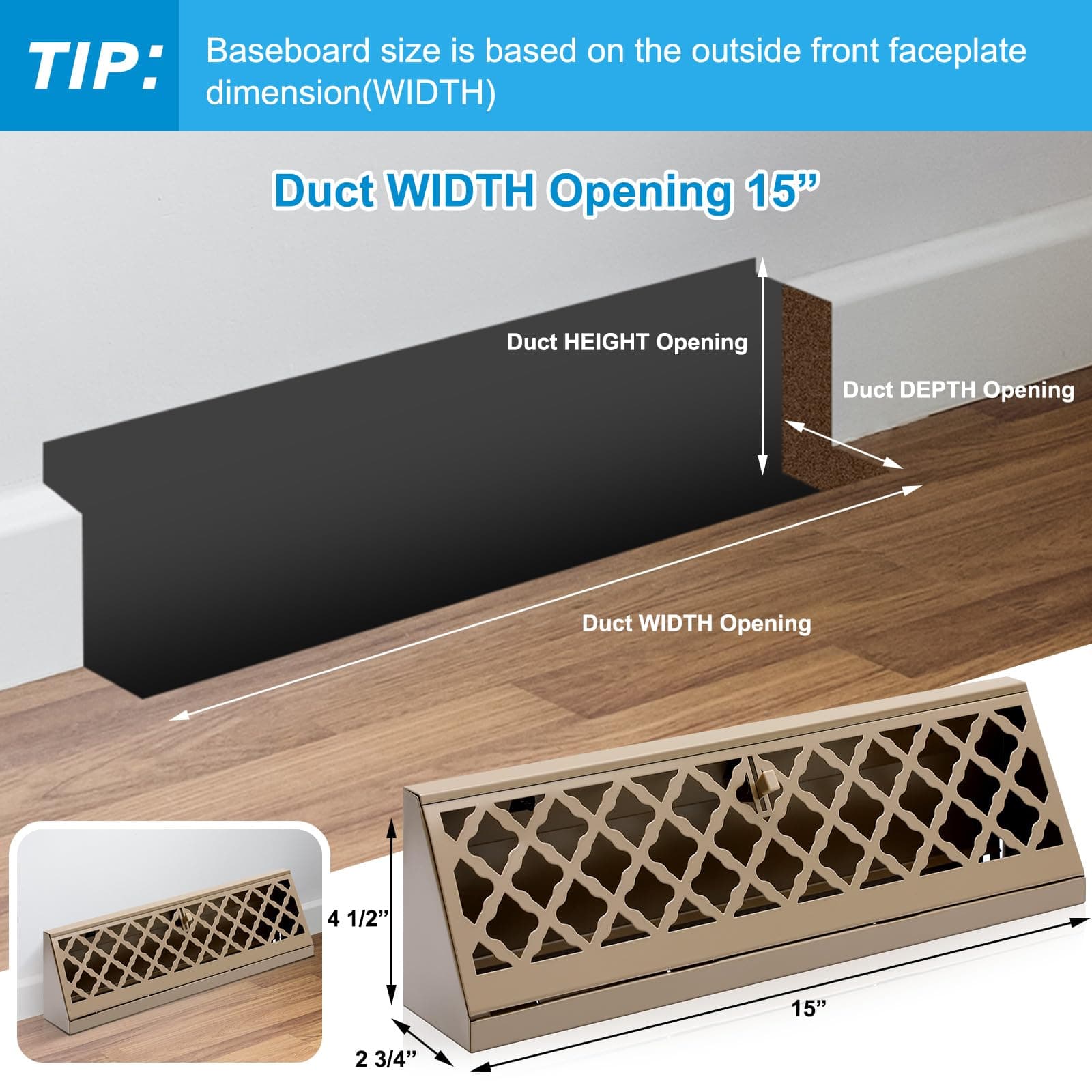 Blulu 2 Pcs Baseboard Register Duct Opening Size Modern Design Vent Covers for H - Thumbnail 2