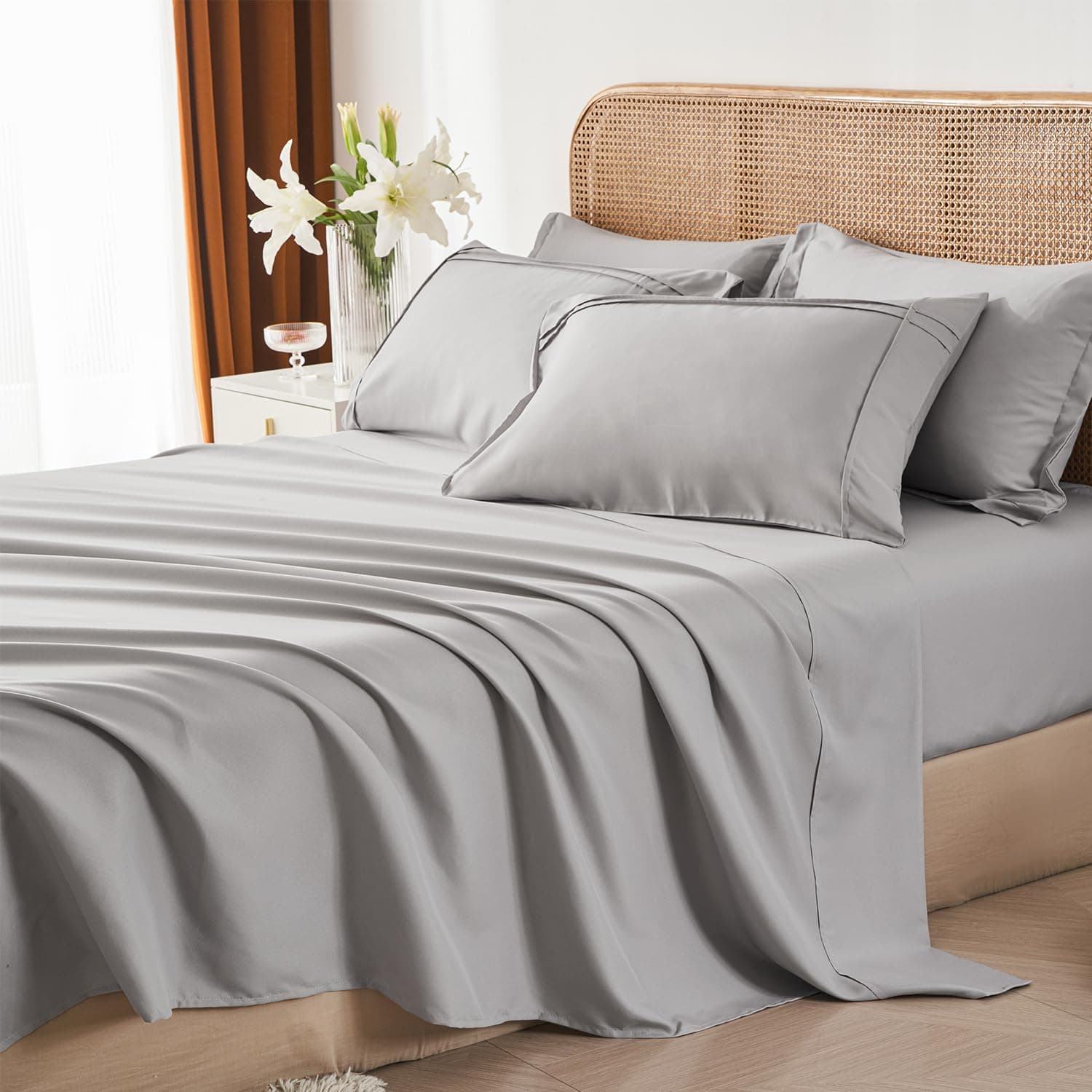 Yogeneg Full Size Comforter Set 7 Piece Bed in a Bag,Grid Pinch Pleat Grey Beddi - Thumbnail 4