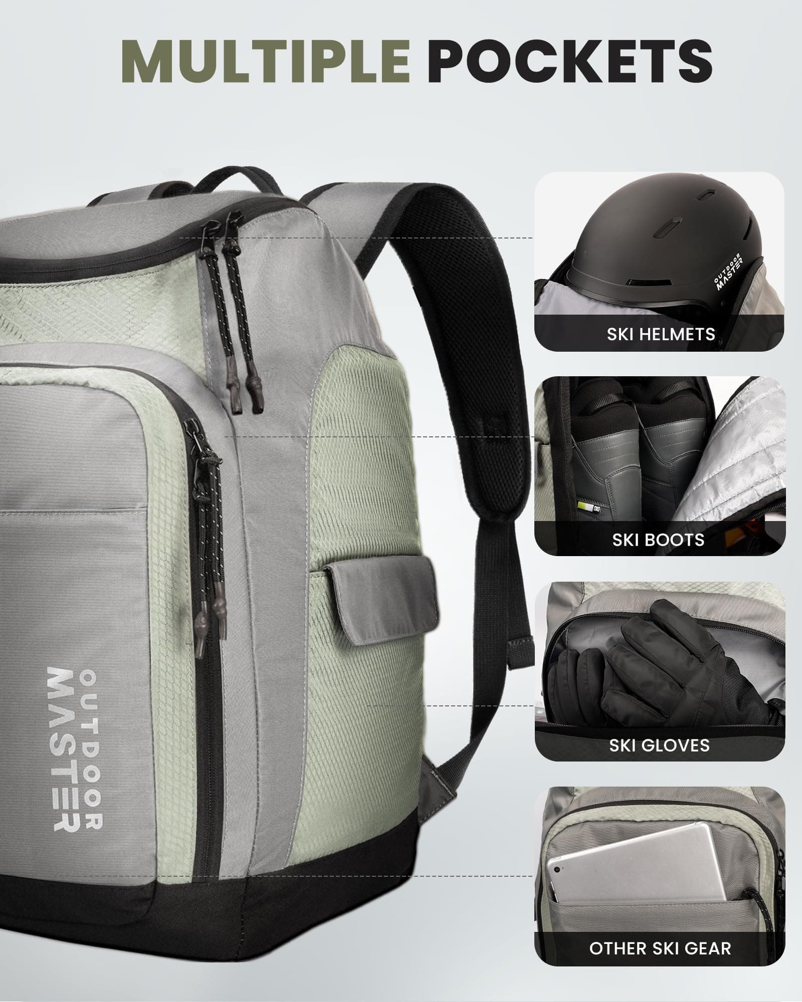 OutdoorMaster 50L Ski Boot Bag, Ski and Snowboard Boots Travel Backpack with sep - Thumbnail 5