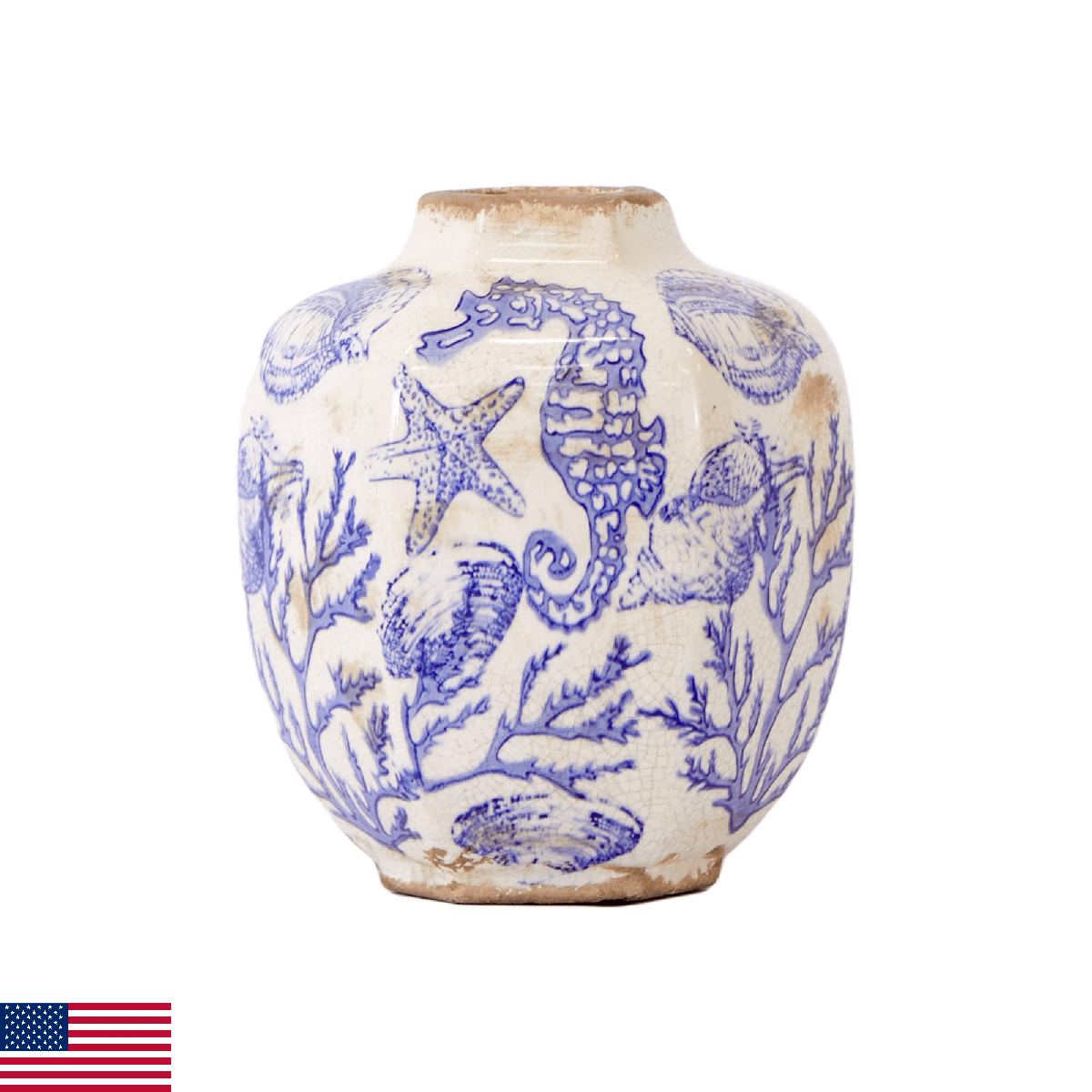 Nearly Natural 8.5in. Nautical Ceramic Decorative Vase - Image 1