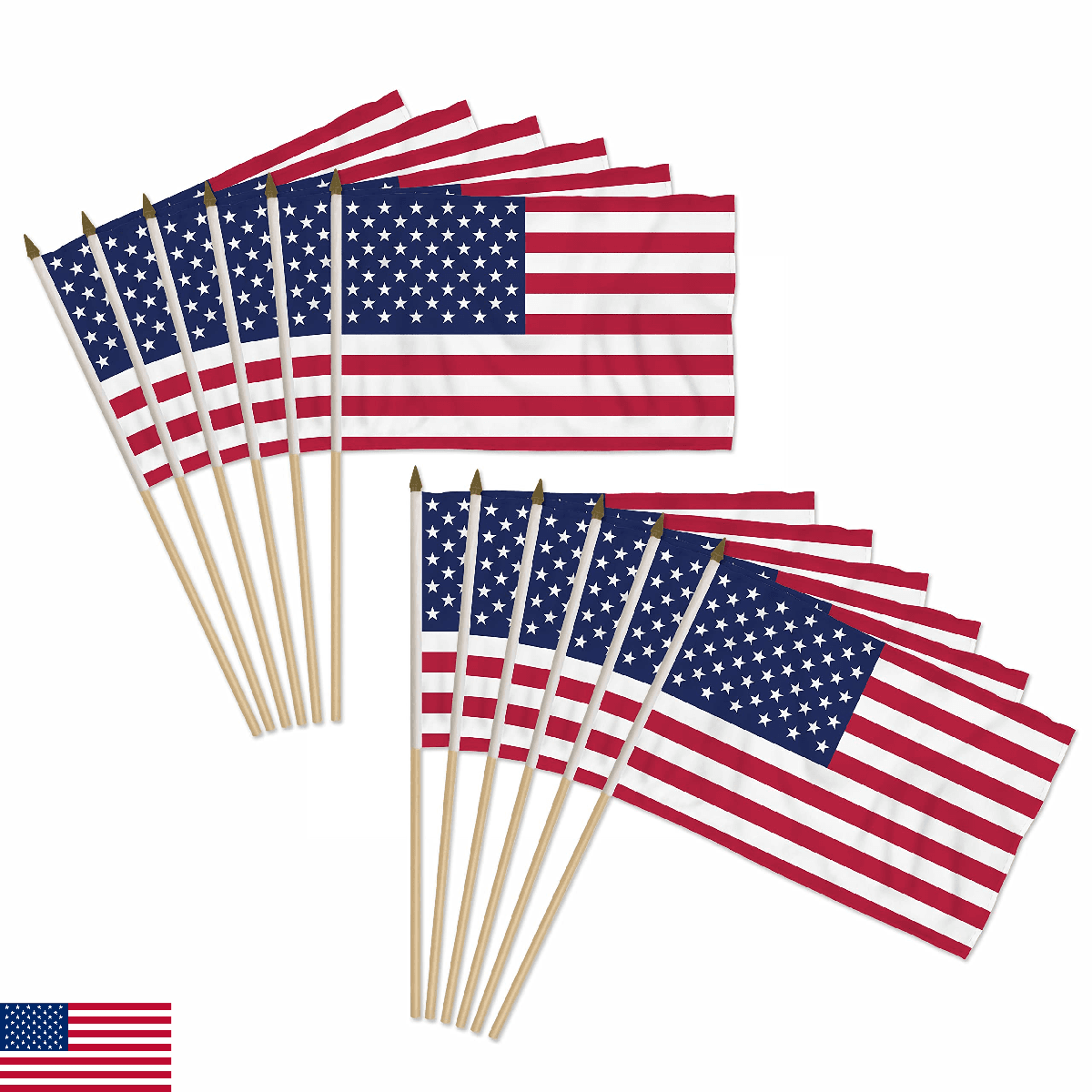 USA Stick Flags - One dozen stick flags - 12" x 18" Hand Held American Stick Fla - Image 1