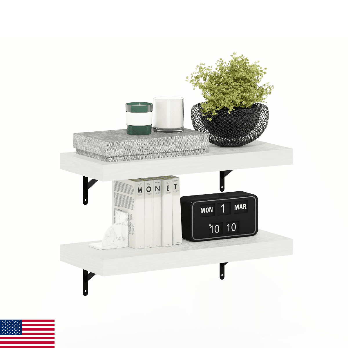 Furinno Tanna Floating Shelves for Wall Set of 2, 22-Inch Wall Shelf, Triple Thi - Image 1