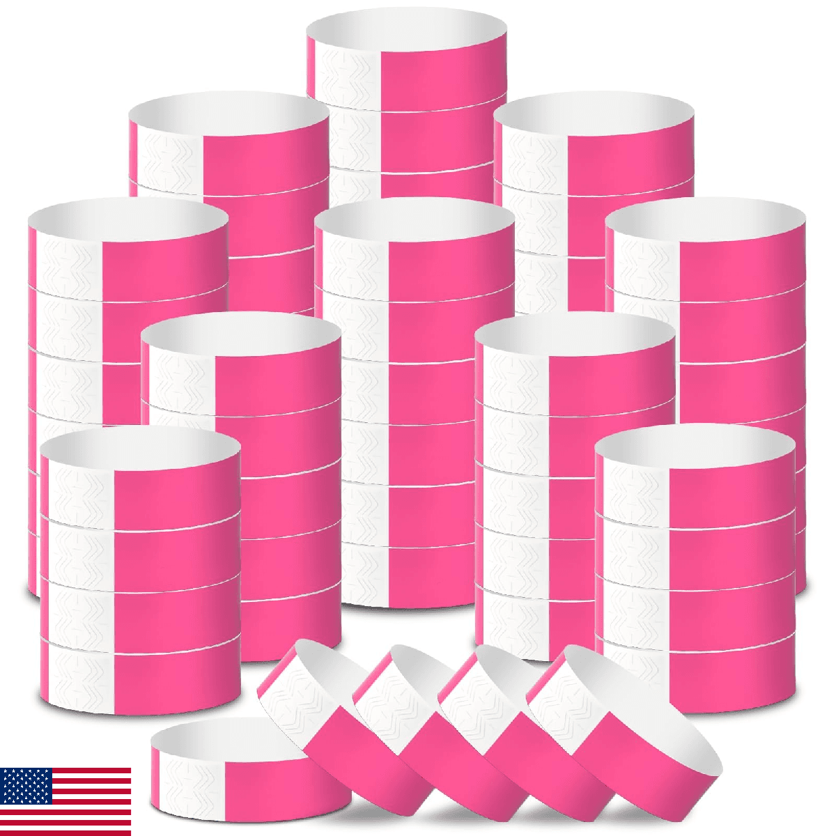2000 Pink Paper Wristbands for Events Waterproof Adhesive Neon Party Bands - Image 1