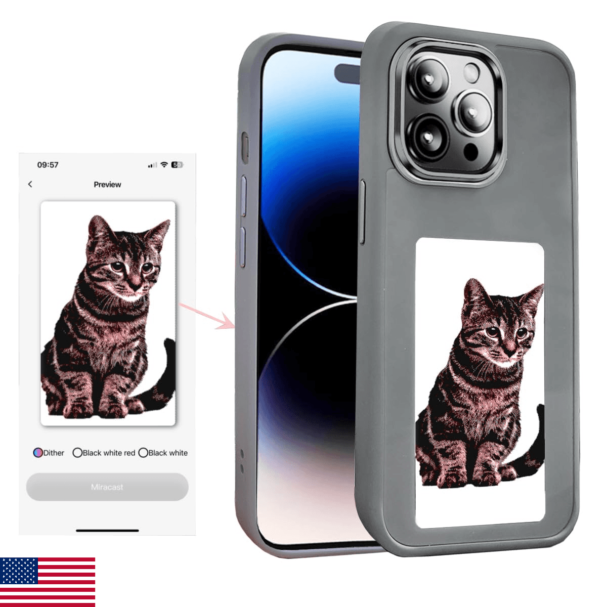 KSOPUERT NFC Smart Ink Screen Phone Case for iPhone 15 PRO - Low Power - Image 1