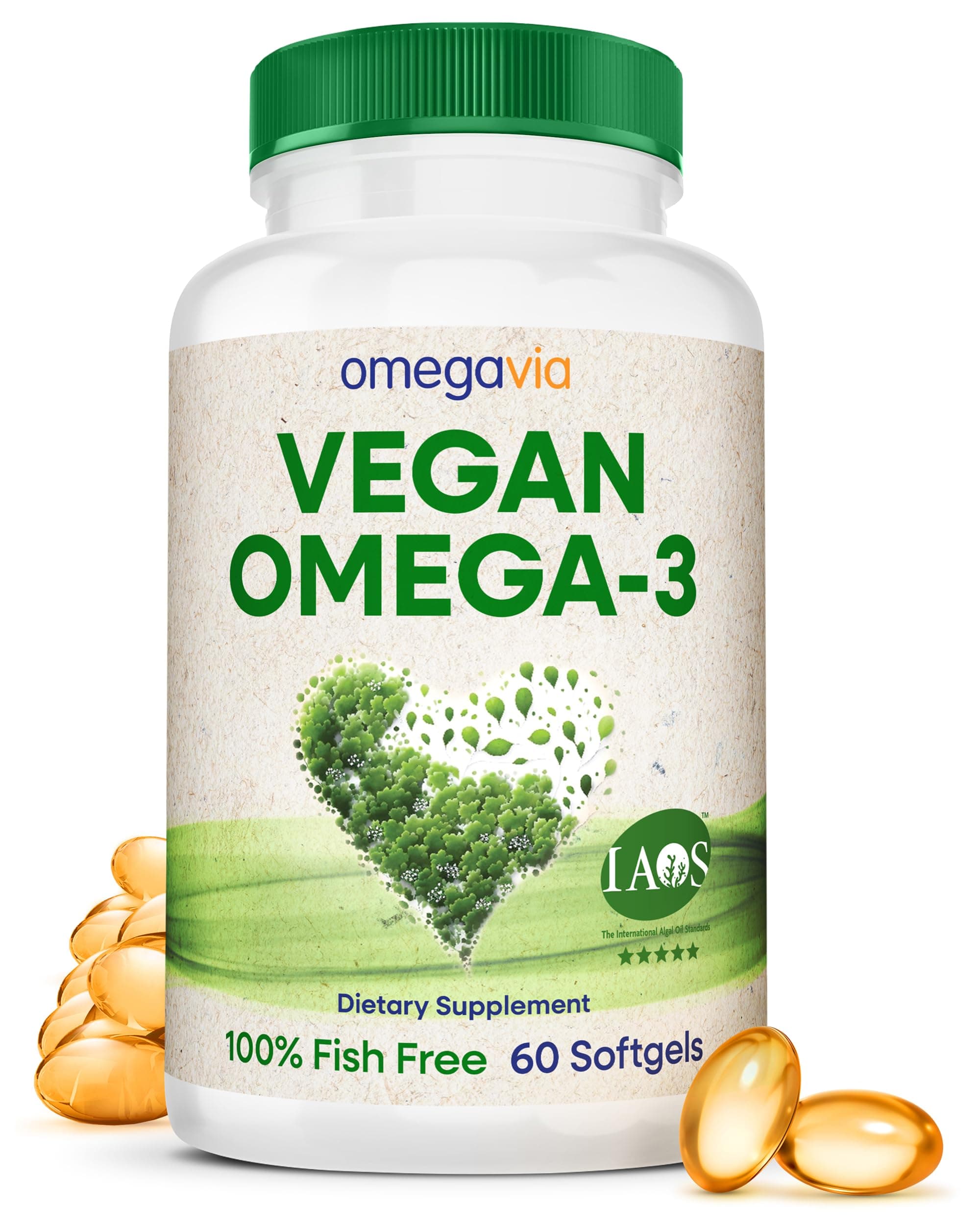 OmegaVia Vegan Omega 3 Supplement, Algae Omega 3 Fish Oil Alternative, 300mg Veg - Image 1