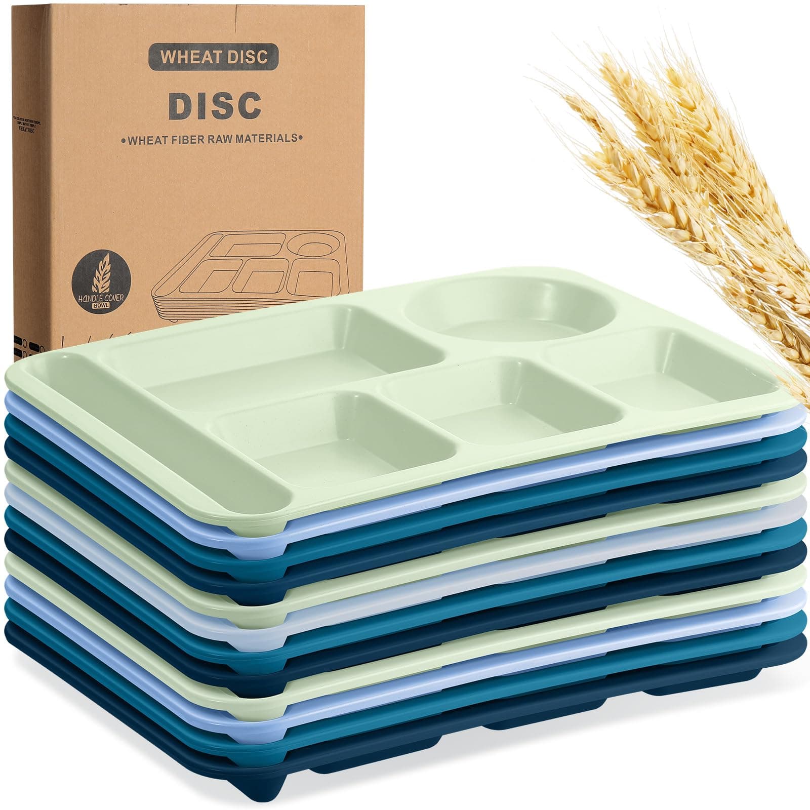 Pinkunn 12pk 14" Large Divided Plates, Unbreakable Wheat Straw Lunch Trays, 6-Co - Image 1