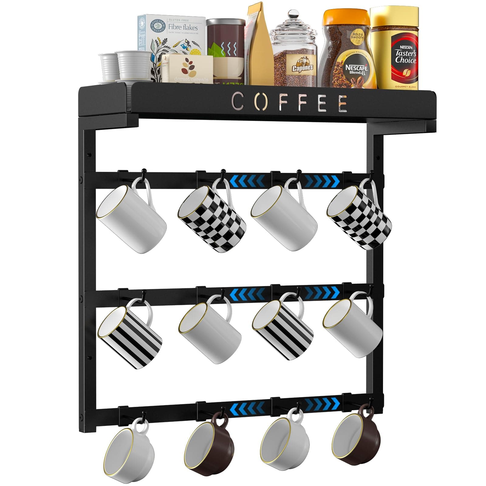 ZDDLOINP Wall Mounted Coffee Mug Holder - 12 Hooks, Metal Coffee Cup Rack - Image 1